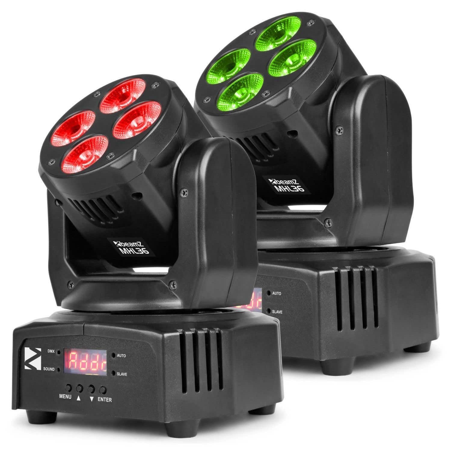 beamz MHL36 Moving Head Set 2 Riflettori LED 4x9W LED 4in1 RGBW 4 Show nero