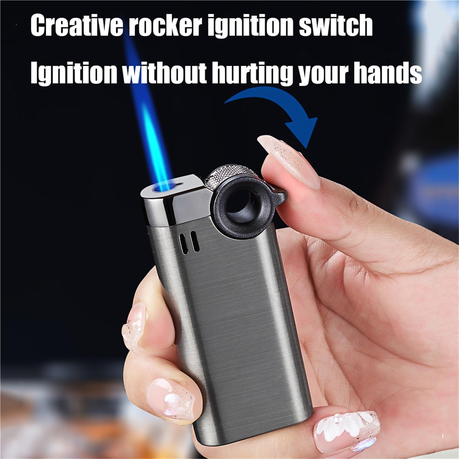 Encendedor de antorcha de metal resistente al viento, portátil y recargable, llama ajustable para velas, camping y barbacoa, perfecto para uso en exteriores