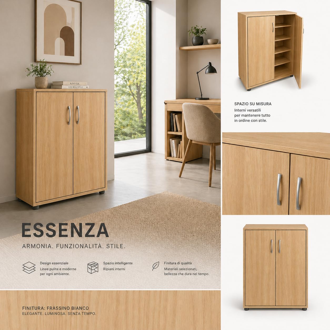 Mobile Scarpiera in Legno 4 Ripiani 60X30X83.5CM - Salvaspazio, Multiuso, 2 Ante, con Maniglie, Compatta, Versatile, d'Arredo, Camera da Letto, Ingresso, Organizer - Effetto Venato (Rovere)