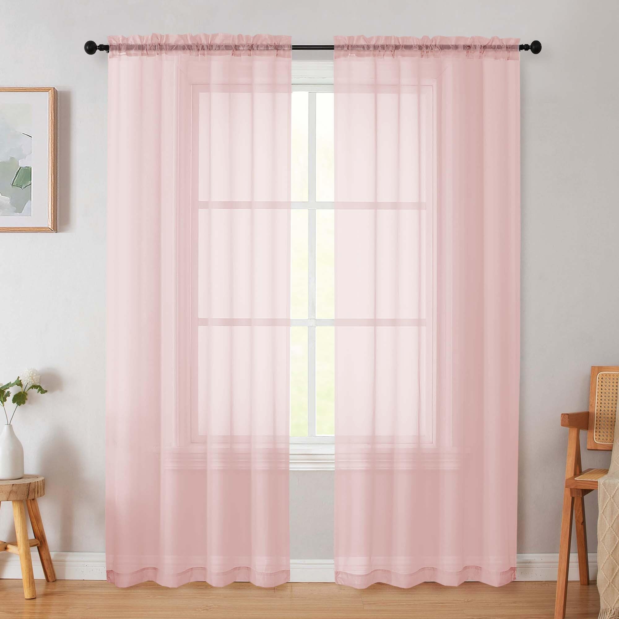 Photo 1 of WelvetBLK Blush Sheer Curtain for Bedroom Living Room 72 Inches Long 2 Panels Set, Solid Soft Airy Light Filtering Sheer Window Curtains, Modern Rod Pocket Door Curtain, Blush, 42" Wx72 L Inches