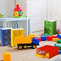 Vista 6 de Sabary 12 bolsas de regalo de bloques de construcción, bolsas de papel de dulces de ladrillos, bolsa de regalo con asa para bloque de construcción