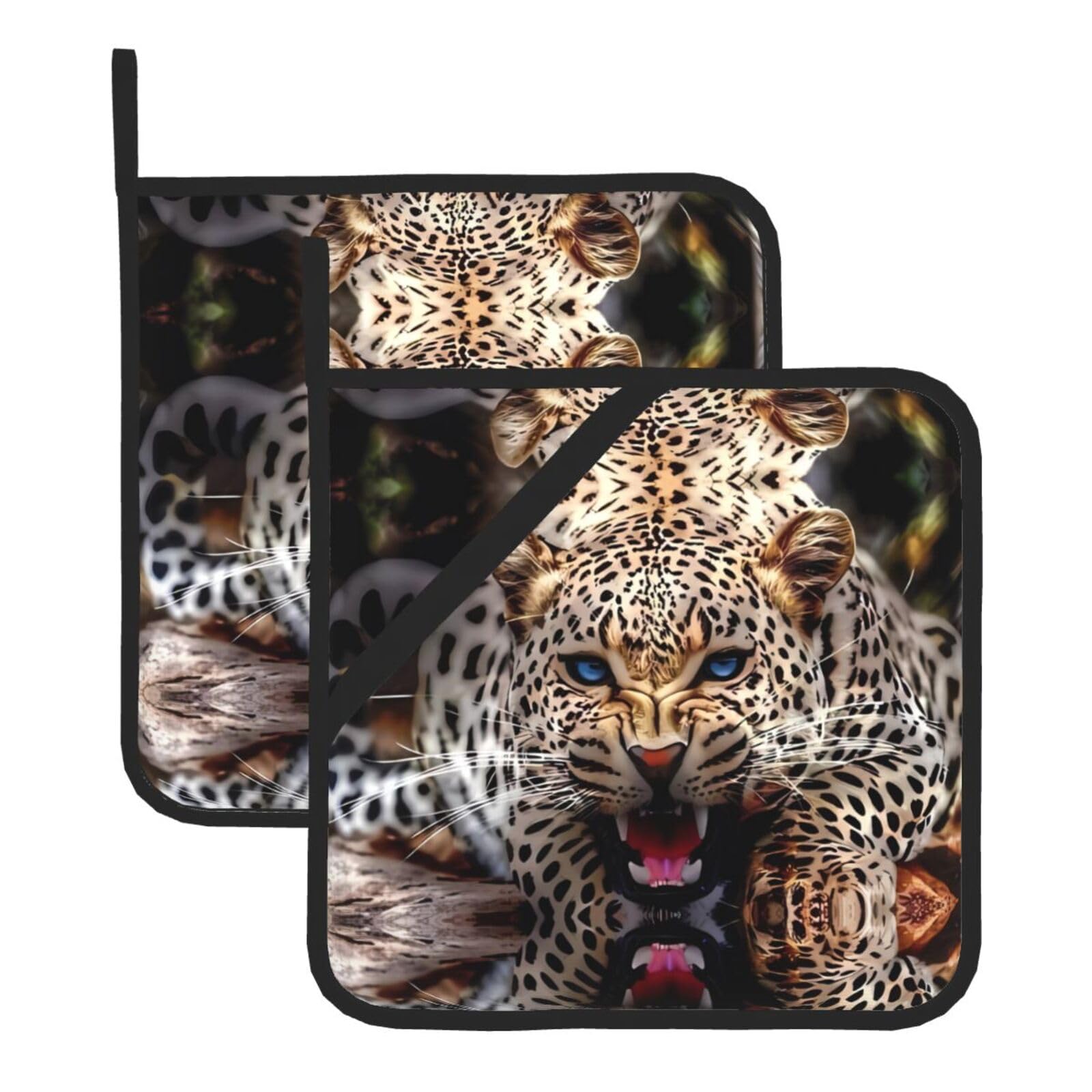 YYHWHJDE Leopard Prints Square Hot Pads for Kitchen Counter - Waterproof Trivets with Hanging Loop, Heat Resistant Pot Covers for Dinning Table, Oven & BBQ - 2 Pack
