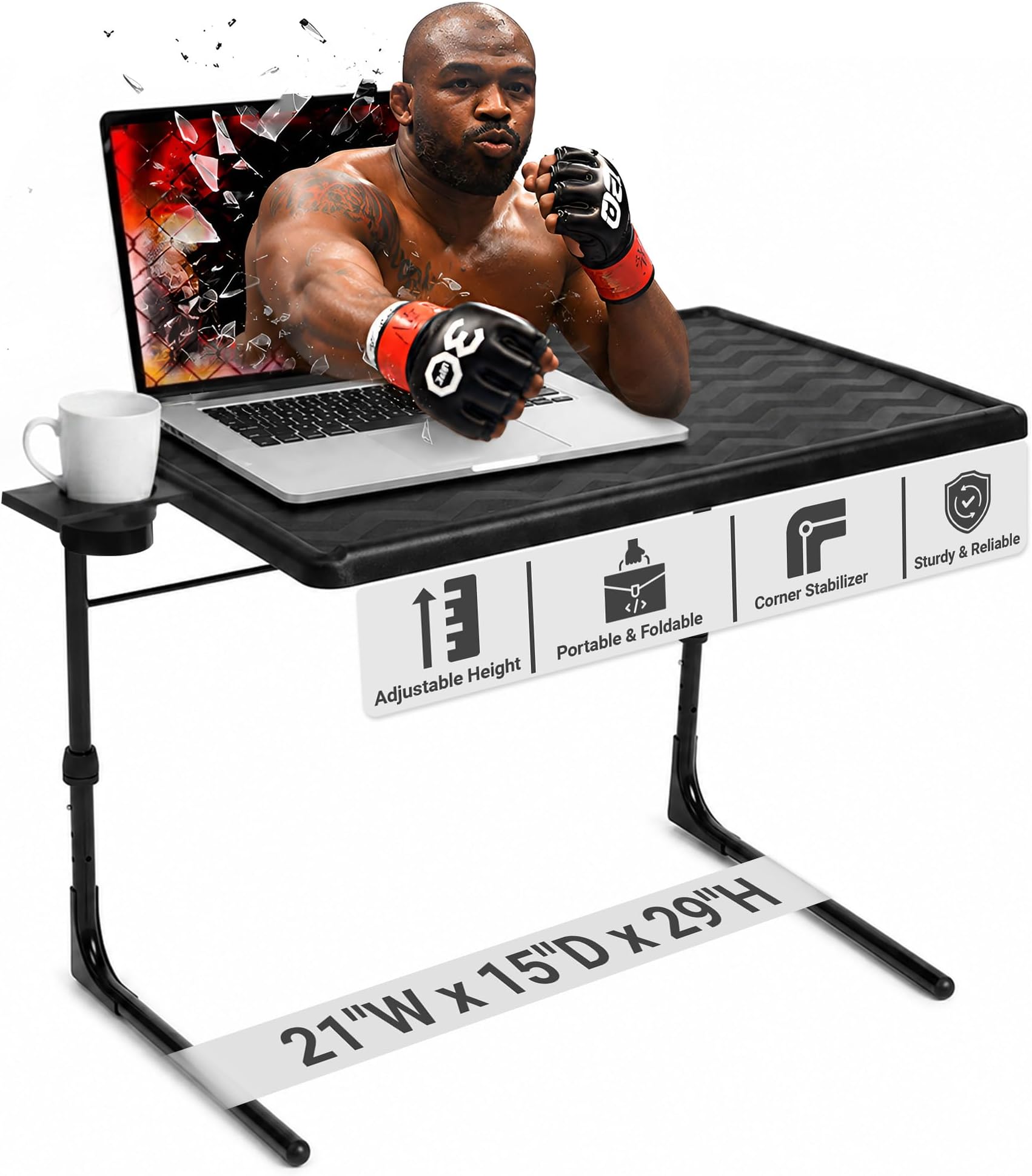 Table-Mate TV Tray Table | Portable Desk Folding Dinner Tray, Couch Table Trays for Eating Snack Food, Portable Laptop Desk, Bed Trays for Eating | Adjustable TV Trays with 3 Angles and Cup Holder