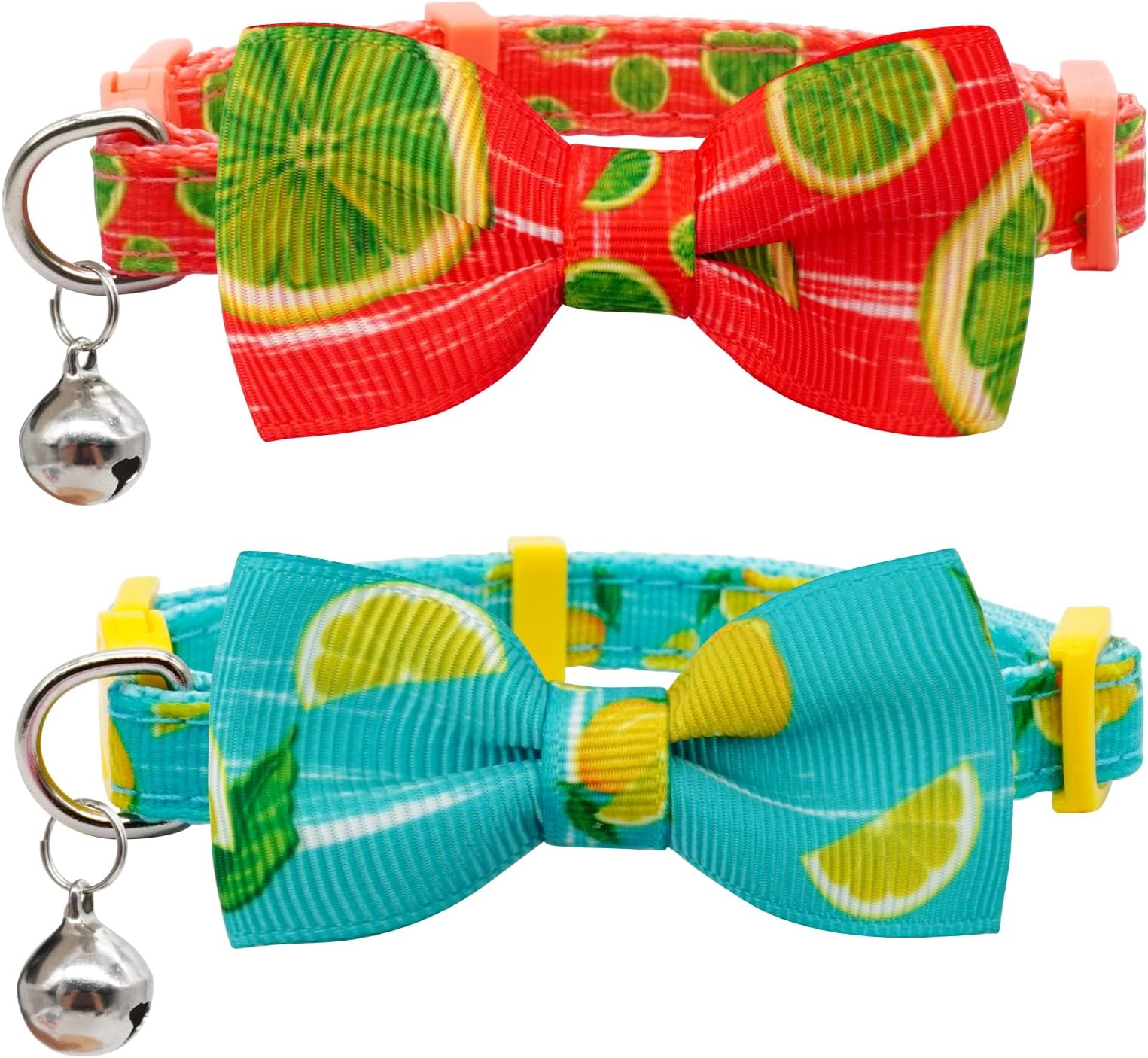 azuza Cat Collar with Bell, Adjustable Cat Collar with Bowtie Safety Breakaway Cat Collars 2 Pack, Lemon