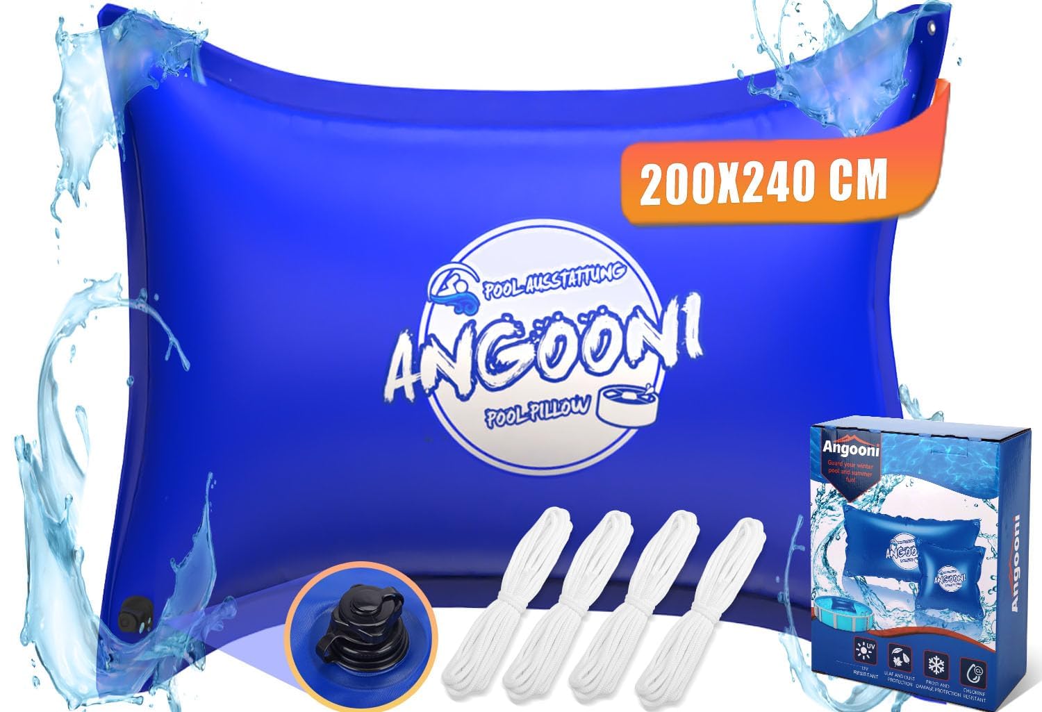 Angooni Cojín de piscina de invierno XXL 200 x 240 cm | Cojín de aire para piscina con doble costura para cubierta de piscina | Cojín de piscina para el invierno | con válvula Boston de doble