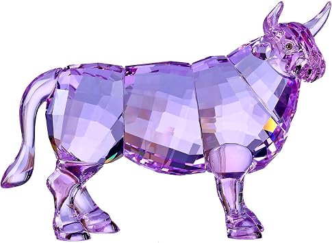 DOJOZ Crystal Bull Ox Cattle New Year Gifts Home Decorations Figurines Collectibles Animal Purple