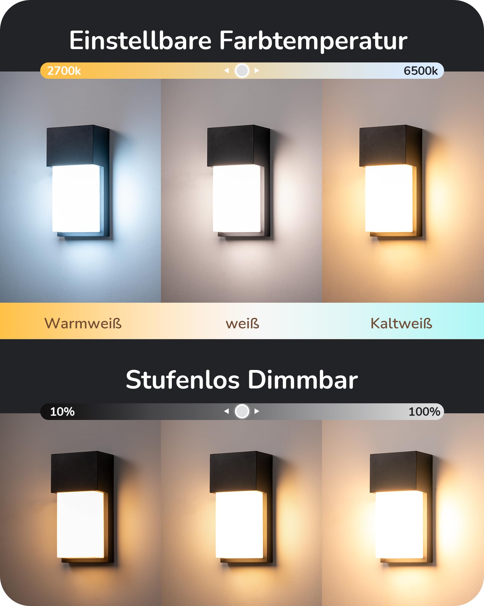 EDISHINE Smart Außenwandleuchte RGBCW, App-Steuerung, IP65 wasserdicht