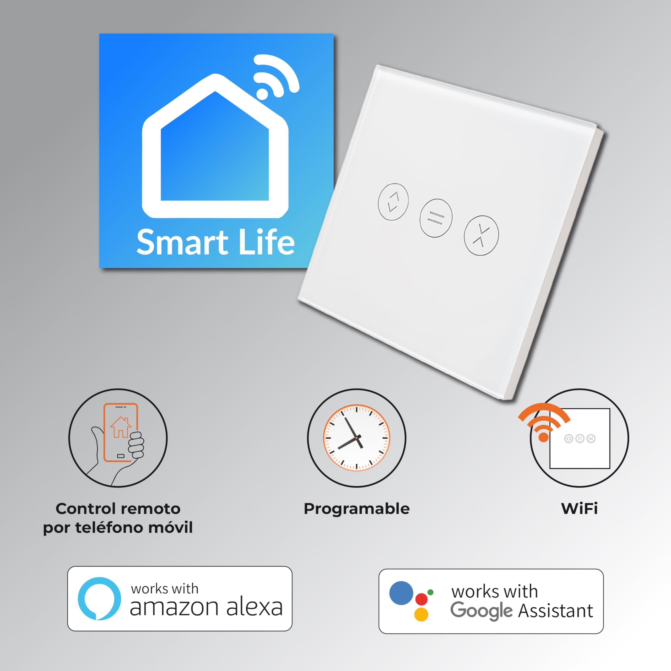 LED ATOMANT 4x Interruptor Cristal Wifi para Persiana App Smart Life/Tuya | Compatible con Alexa y Google Assistant