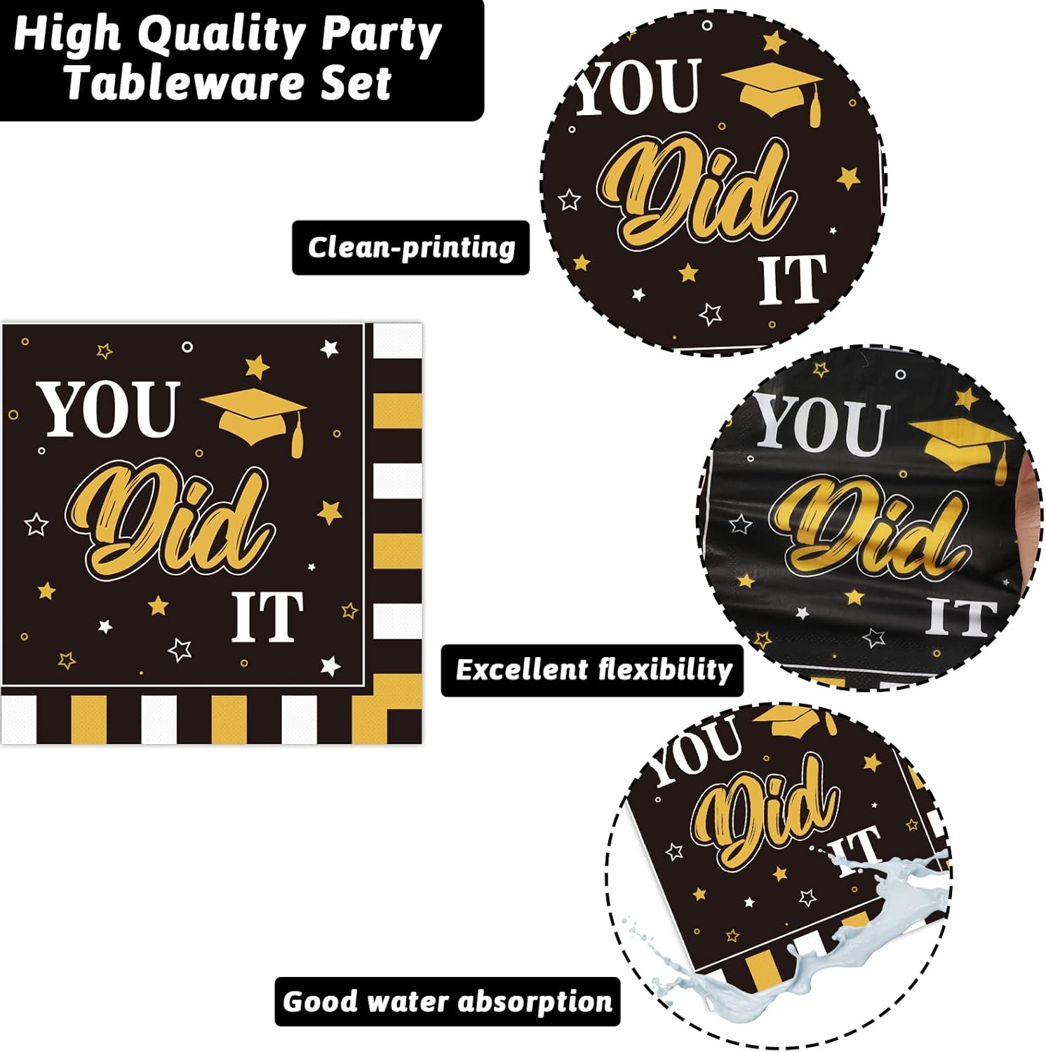Wiooffen 50 Guests Graduation Party Plates Napkins Supplies Set Congrats Grad Class of 2026 Disposable Dinnerware Tableware Grad Party Decoration Favors,Black and Gold