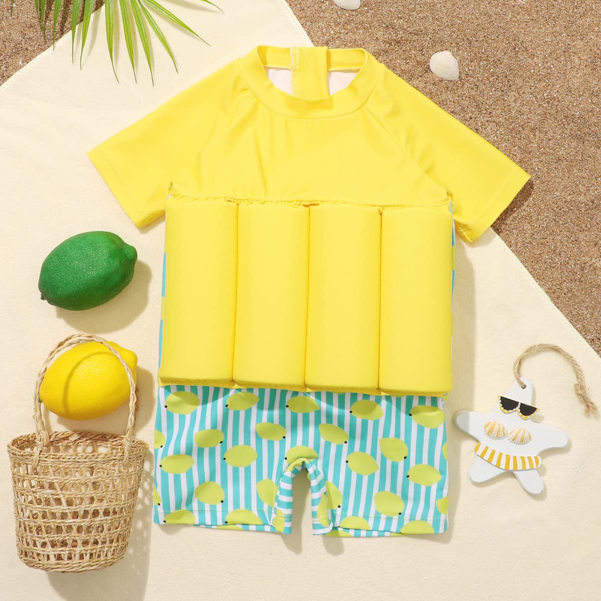 AGYMNX Bébé Garçon Maillot de Bain 1 Pièce Swimsuit Séchage Rapide Combinaison Flottante à Flottabilité Réglable à Manches Courtes Flottante D'entraînement de Natation 2-5 Ans