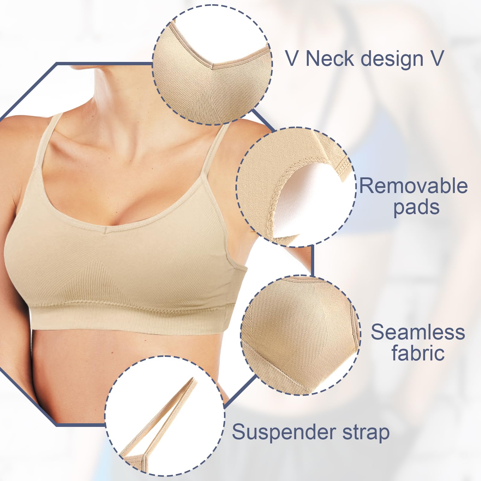 2 Stck BH Damen Ohne Bügel, Nahtloser Bustier Sport Schlaf Yoga BH mit Einzelnem Träger Herausnehmbare Polster