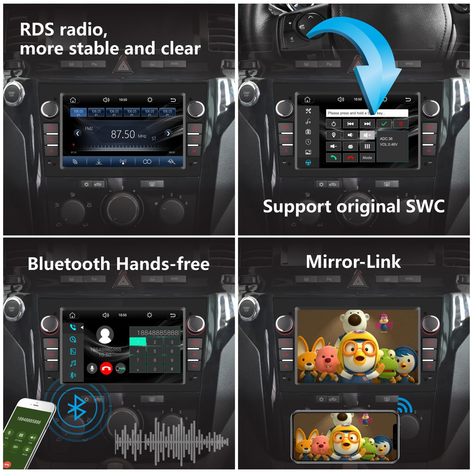 LXKLSZ Autoradio compatibile con Wireless Carplay/Android Auto per OPEL Zafira Vivaro con touch screen da 7 pollici/Bluetooth/Mirror Link/Alta potenza Colore nero