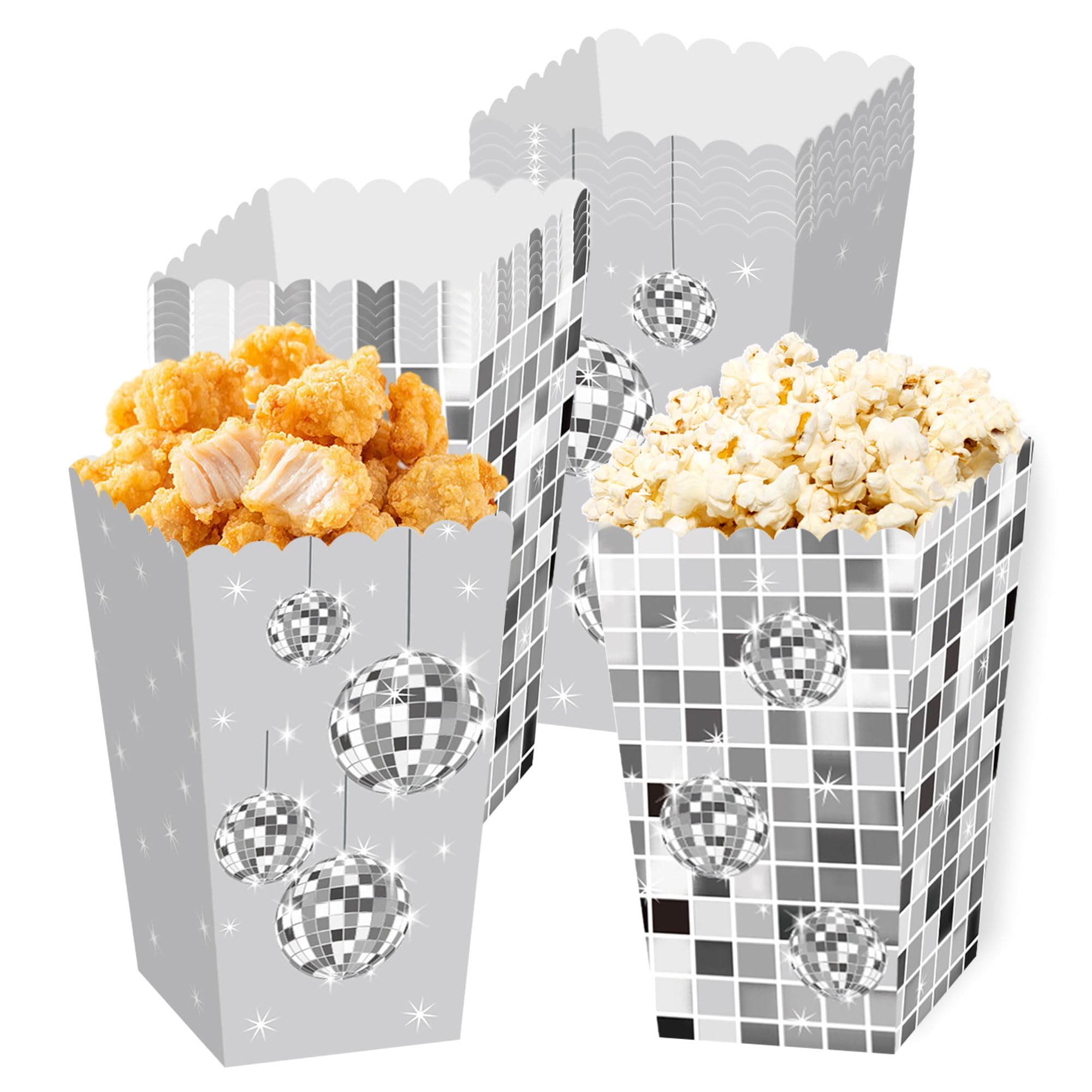 Disco Ball Party Favors Bags Pastel Silver Popcorn Boxes Treats Goodies Candy Boxes 70s Sprinkle Party Supplies for Wedding Bachelorette Bridal Shower Birthday 12 PCS