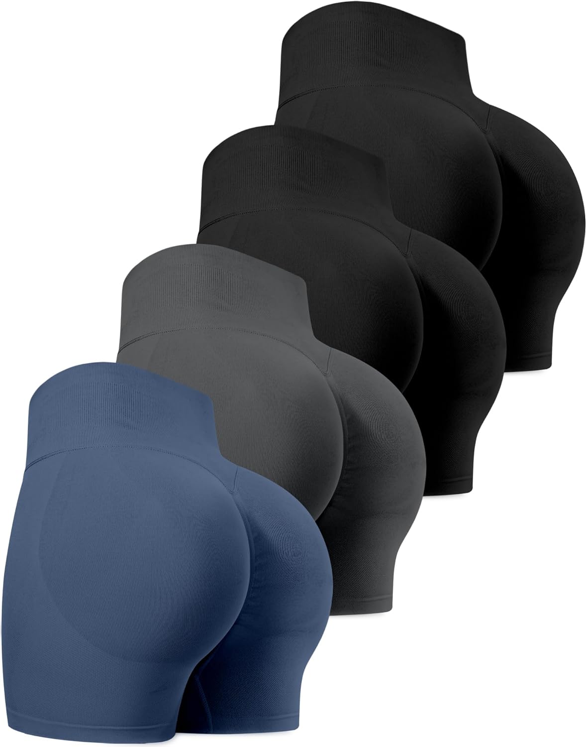 CHRLEISURE Workout Gym Biker Shorts, High Waisted Butt Lifting Scrunch Butt Sports Seamless Shorts Sets 4 Piece