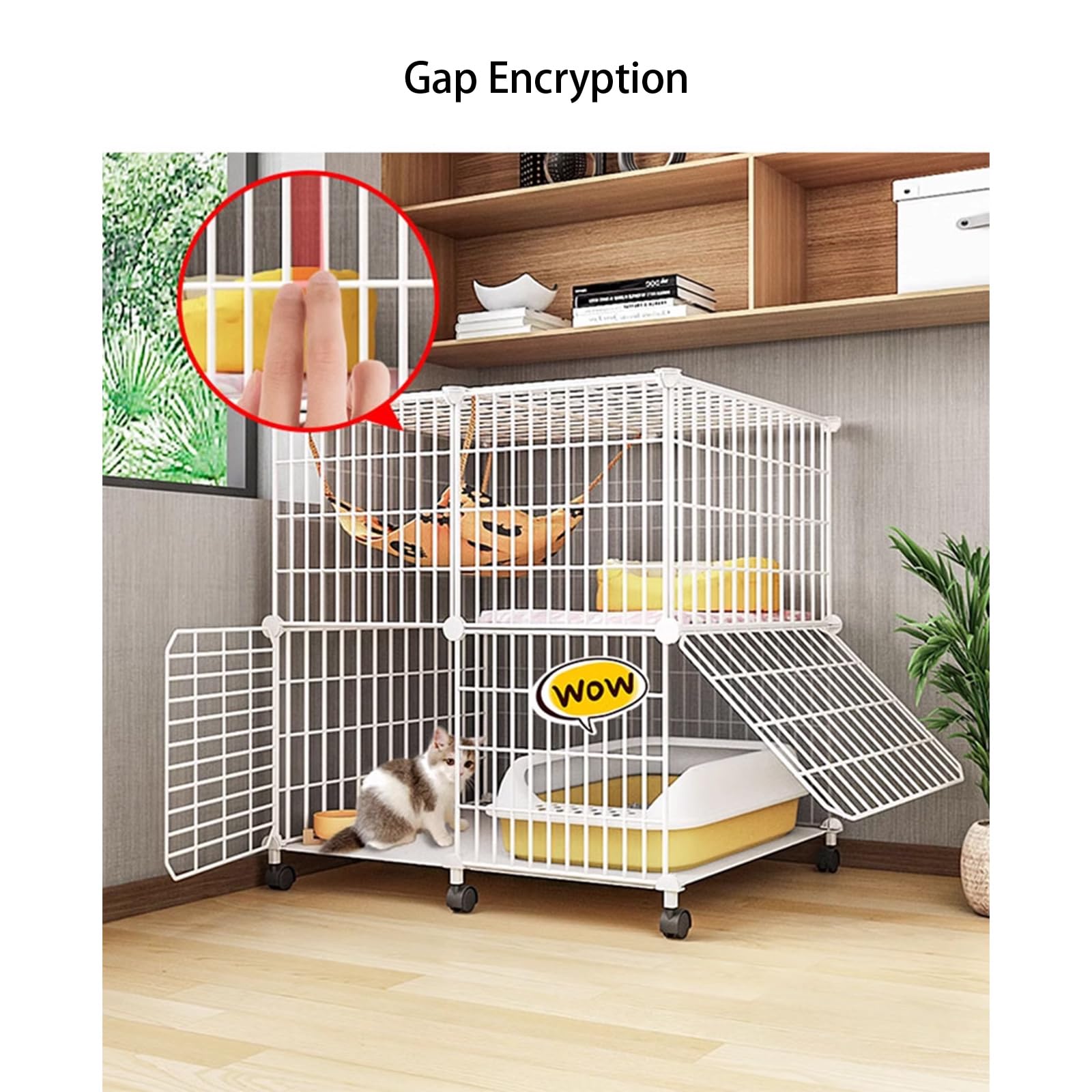 HASMI Gabbia Gatto, Gabbia per Gatti da Interno, Gabbia per Furetti in Metallo Pieghevole, Recinzione per Animali Domestici con Ruote Girevoli a 360°, con Scale a Rampa e Amaca