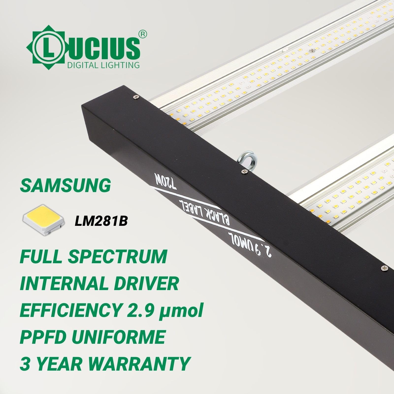 LUCIUS - Lámpara LED de 720W 2.9 - Cultivo interior - Luz de espectro completo Crecimiento/Floración, Potencia regulable Regulable - Para Invernaderos y plantas interior, hortalizas y flores