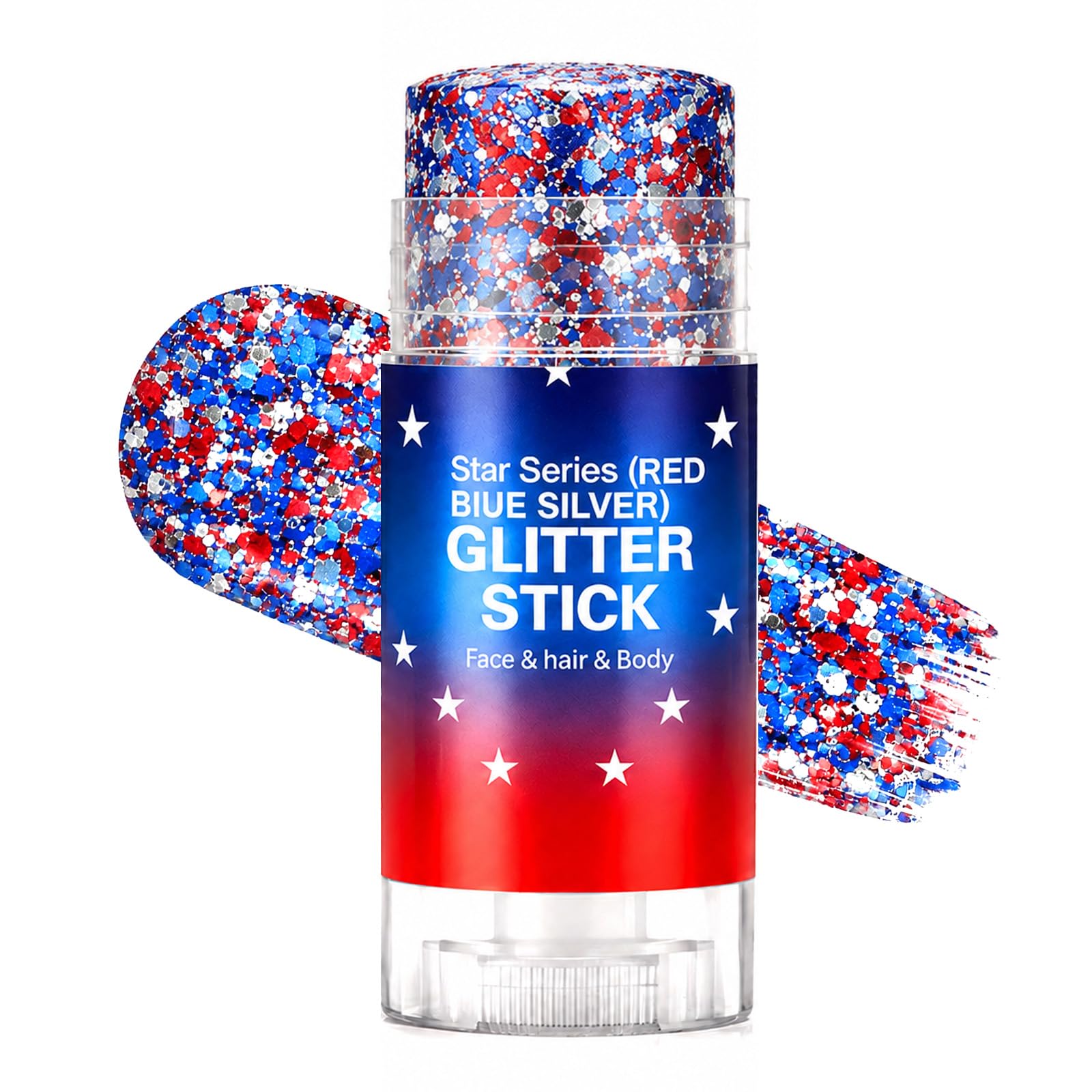 4th of July Body Glitter Stick, Red White and Blue Accessories, Patriotic Hair Face Glitter Makeup for Women Kids, Fourth of July Outfits and Decorations for 250th Independence Day, Memorial Day