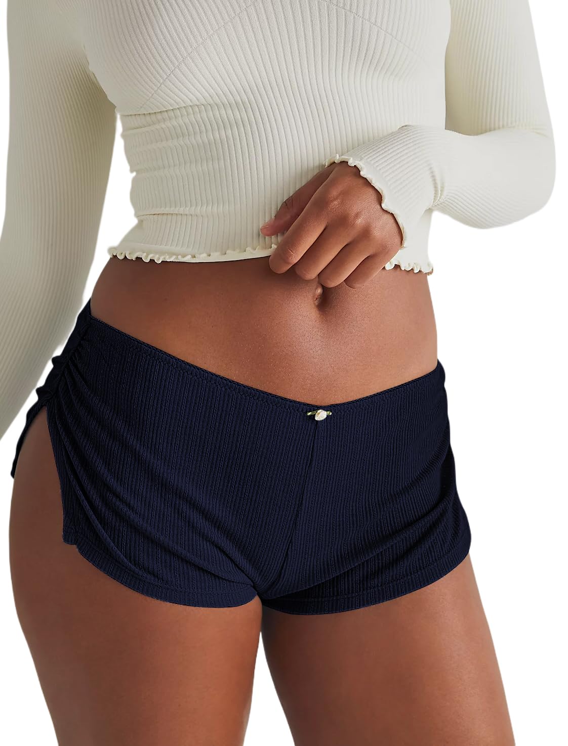 FaroDor Cute Micro Pajamas Shorts for Women Low Rise Side Slit Ruched Lounge Shorts Pj Bottoms