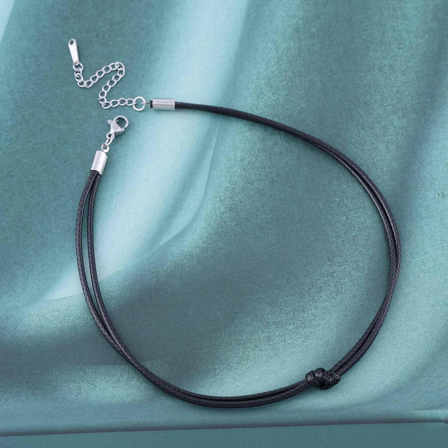 Bohemian Leather Rope Choker Necklace Black Leather Cord Collar Necklace Short Black Wax Rope Chain Necklace Minimalist Leather Necklace Jewelry for Women Gifts - Image 3