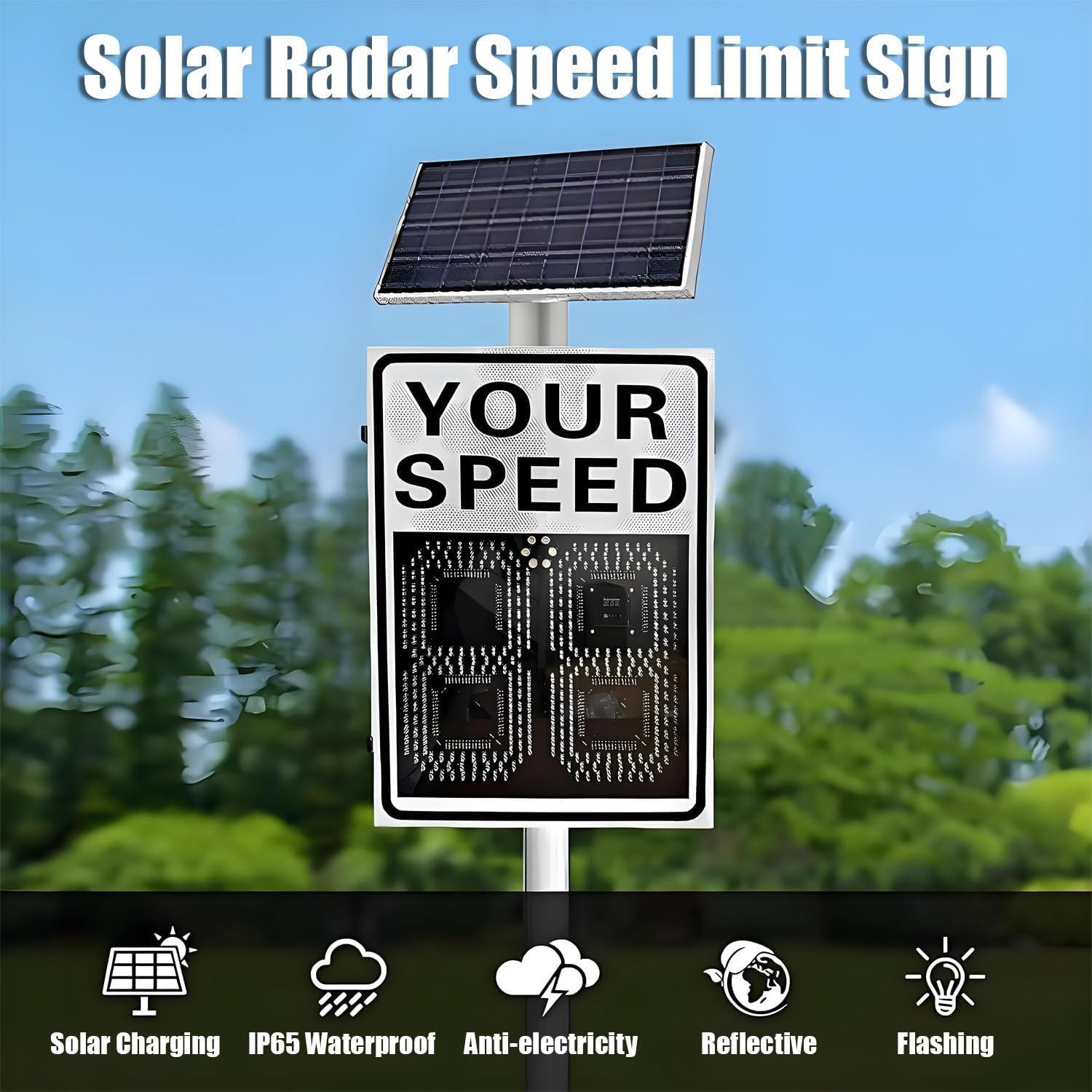 Panneau De Limitation De Vitesse Radar Solaire avec Accessoires, Panneau Davertissement De Vitesse avec Retour Dinformation, Panneau De Retour Dinformation Radar Yellow 60X75cm