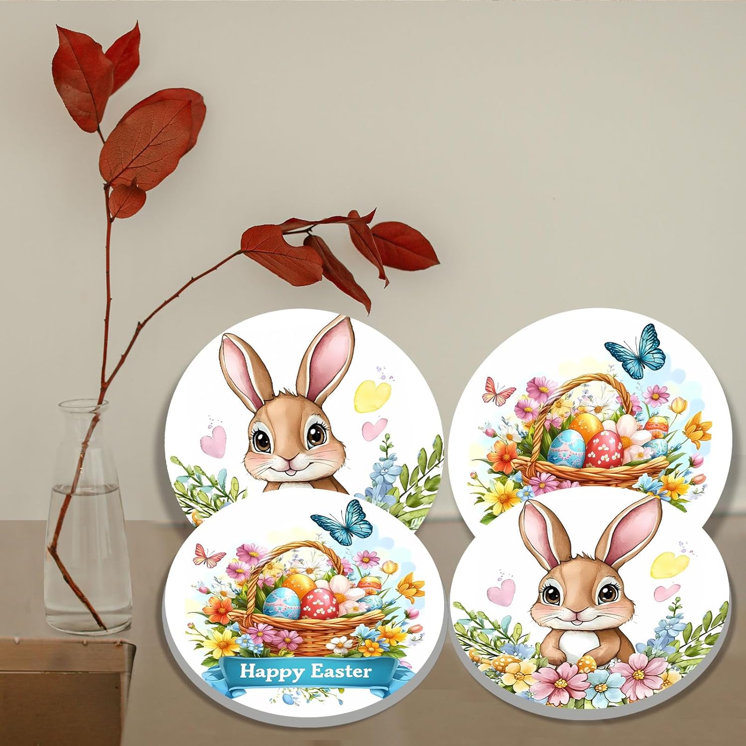Happy Easter Day Art Stove Burner Covers Set of 4,Animal Rabbit Stove Top Covers for Gas Burners,Easter Eggs ,Butterfly Pattern Electric Stove,Gas Stove Burner Covers,Metal Stove Burner Cover Gift