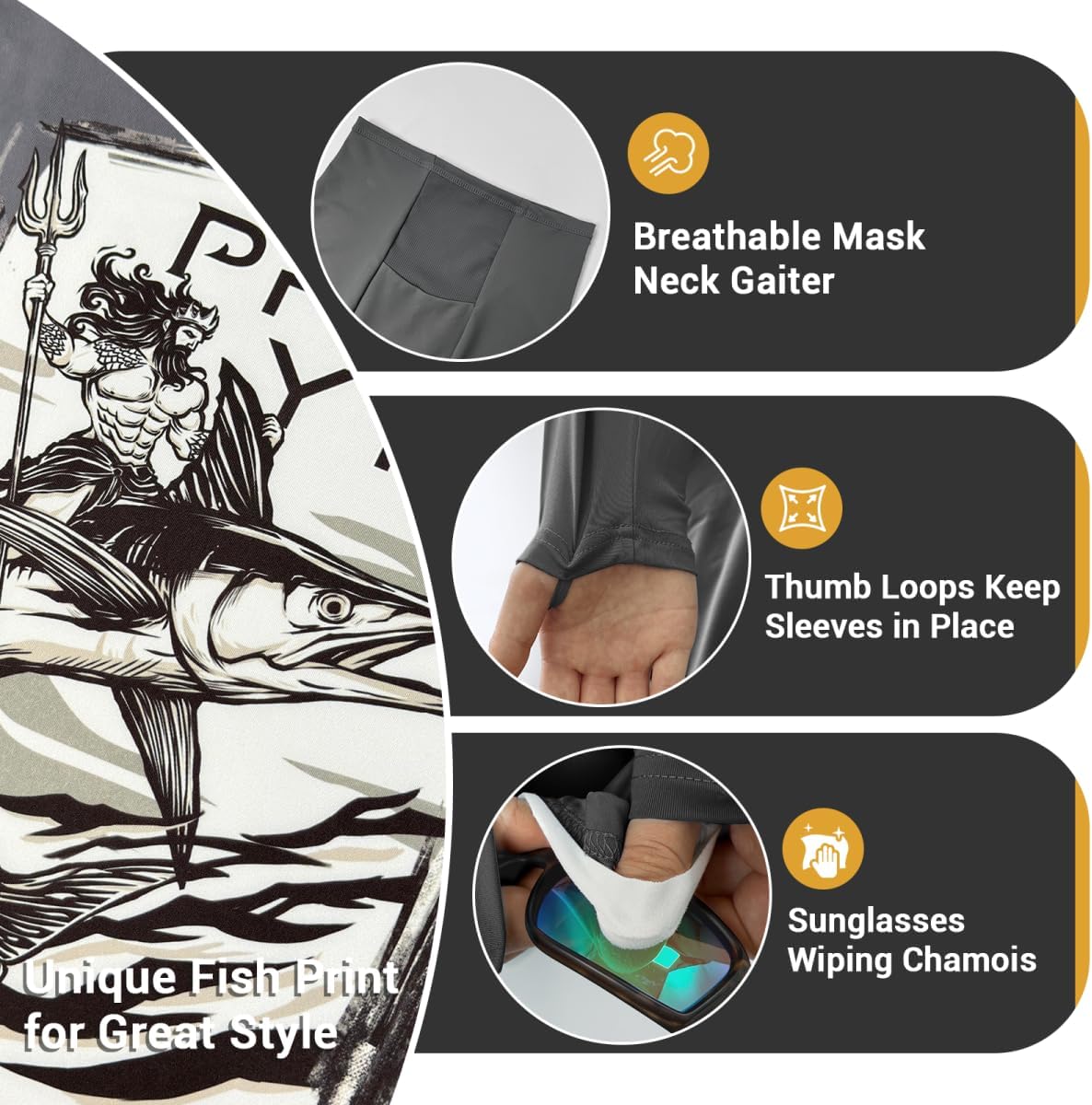 Palmyth Fishing Shirts for Men Long Sleeve UPF 50+ Sun Protection Fishing Hoodie with Neck Gaiter - Image 5