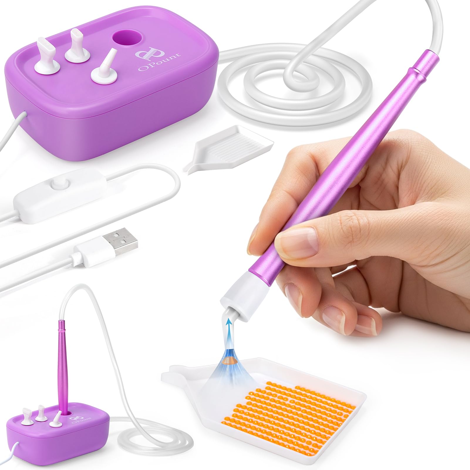 PP OPOUNT Électrique Stylo Diamond Paint - Vide Stylo Diamond Paint, Diamond Paintt Accessoires avec Plateau de Rangement, Durable et Stable
