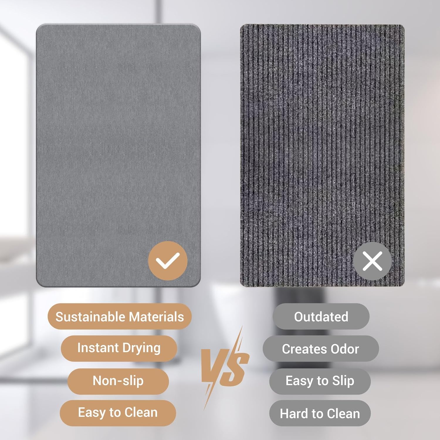 Extra Large Stone Bath Mat, 32''x20'' Non-Slip Diatomaceous Earth Stone Bath Mat, Super Absorbent Quick Drying for Bathroom/Kitchen, Easy to Clean - Image 4