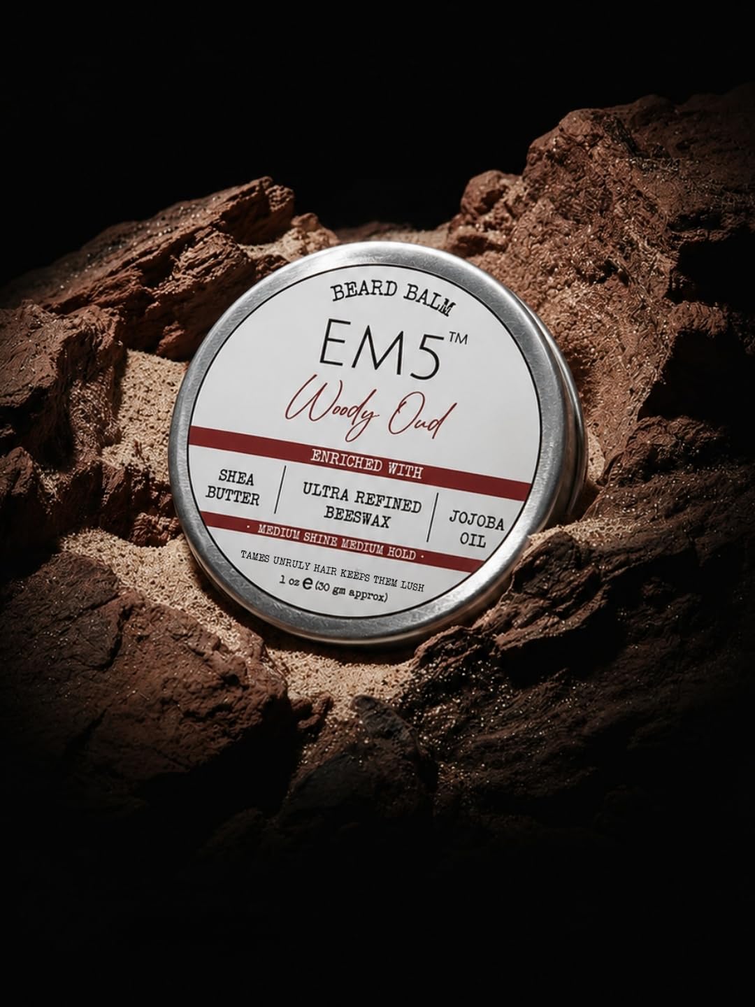 Em5 's Woody Oud Organic Beard Balm Shape Style And Tame Medium Hold And Shine Long Lasting Fragrance For All Hair| Mustache And Beards Wax Gift For Him/Men,1 Count 3