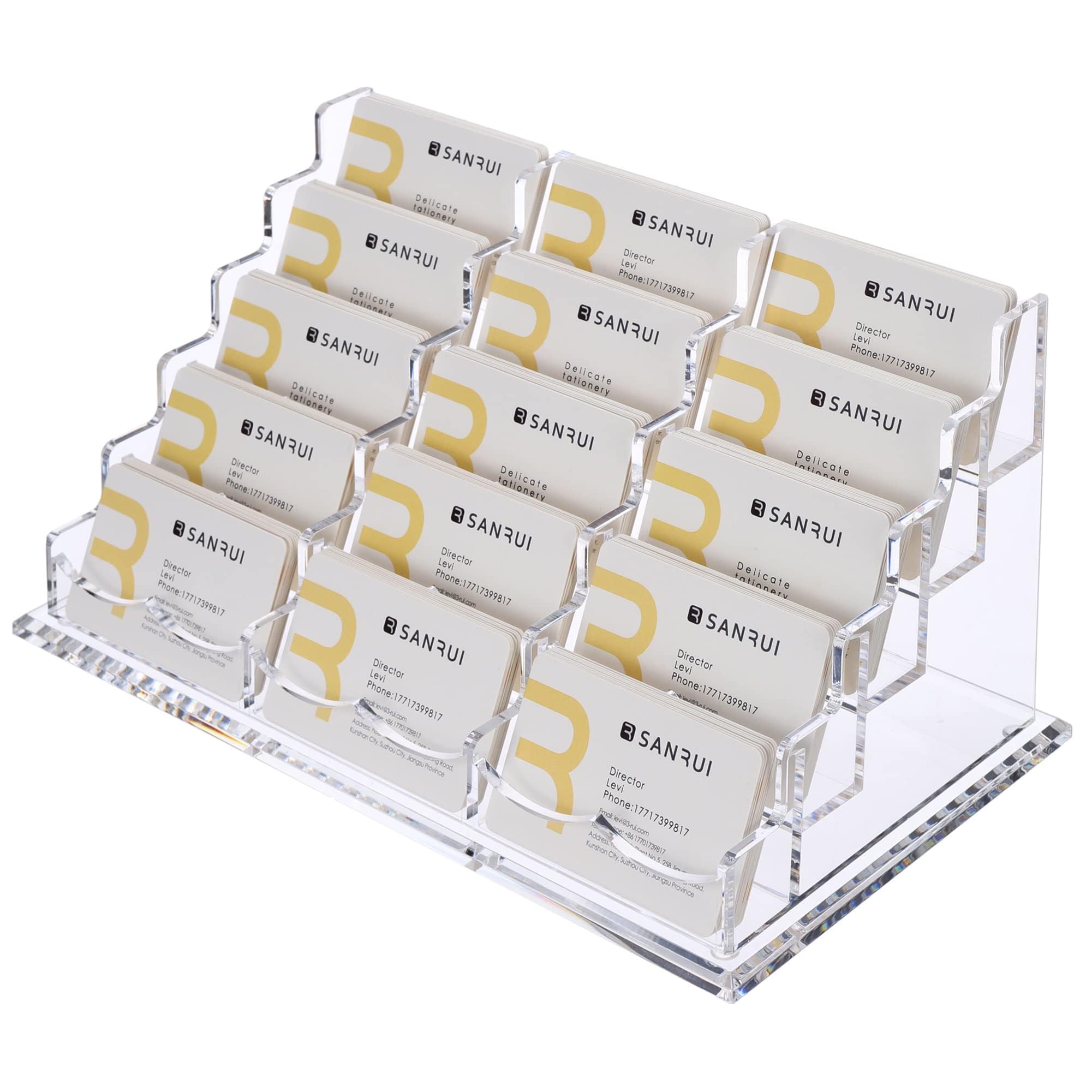 SANRUI Clear Business Card Holder Stand for Desk Acrylic Desktop Horizontal Display Name Cards Holders Organizer Storage Rack,for Exhibition Home
