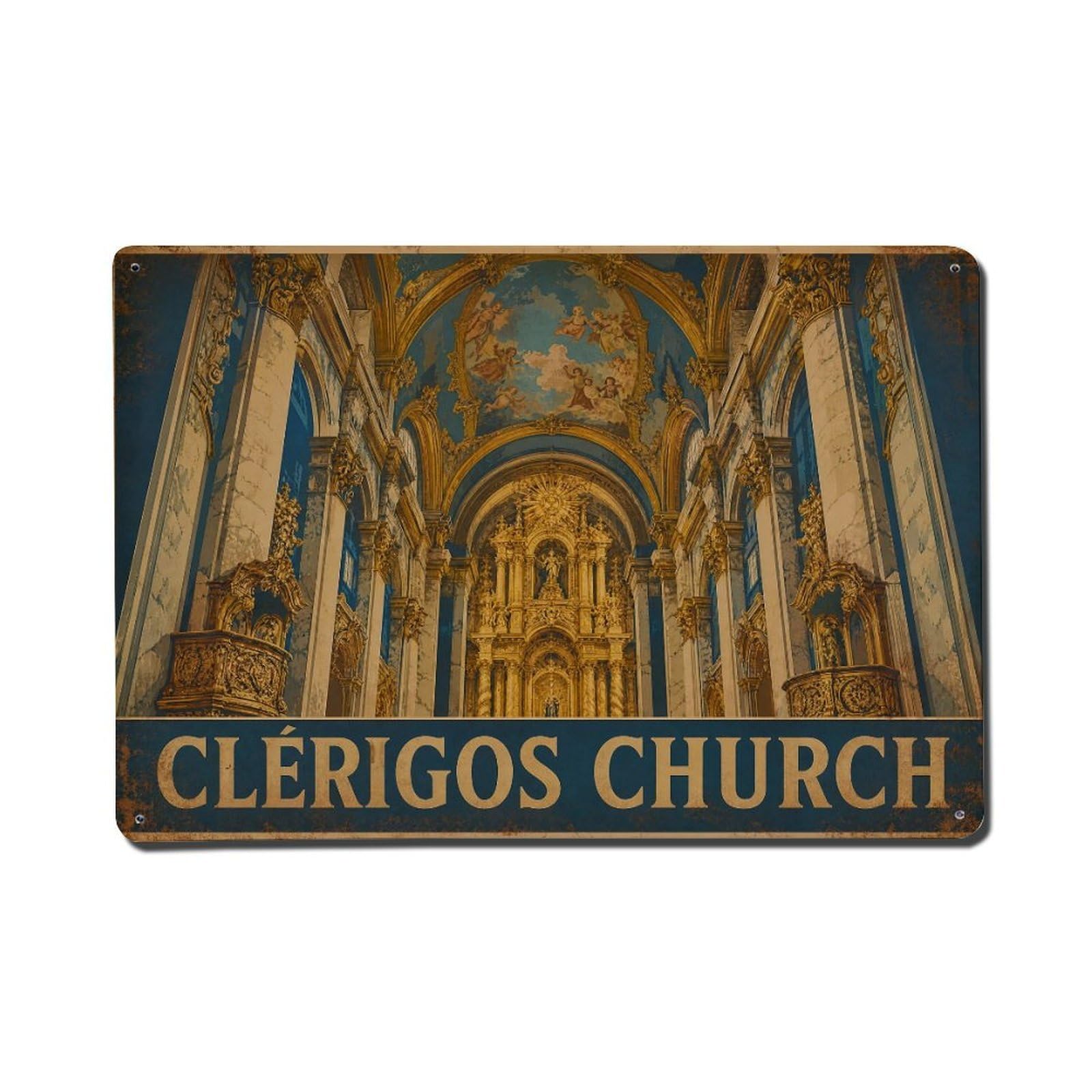 Yrnq 08X12inch Vintage Style Vintage Clerigos Interior Baroque Splendor Portugal Metal Tin Sign