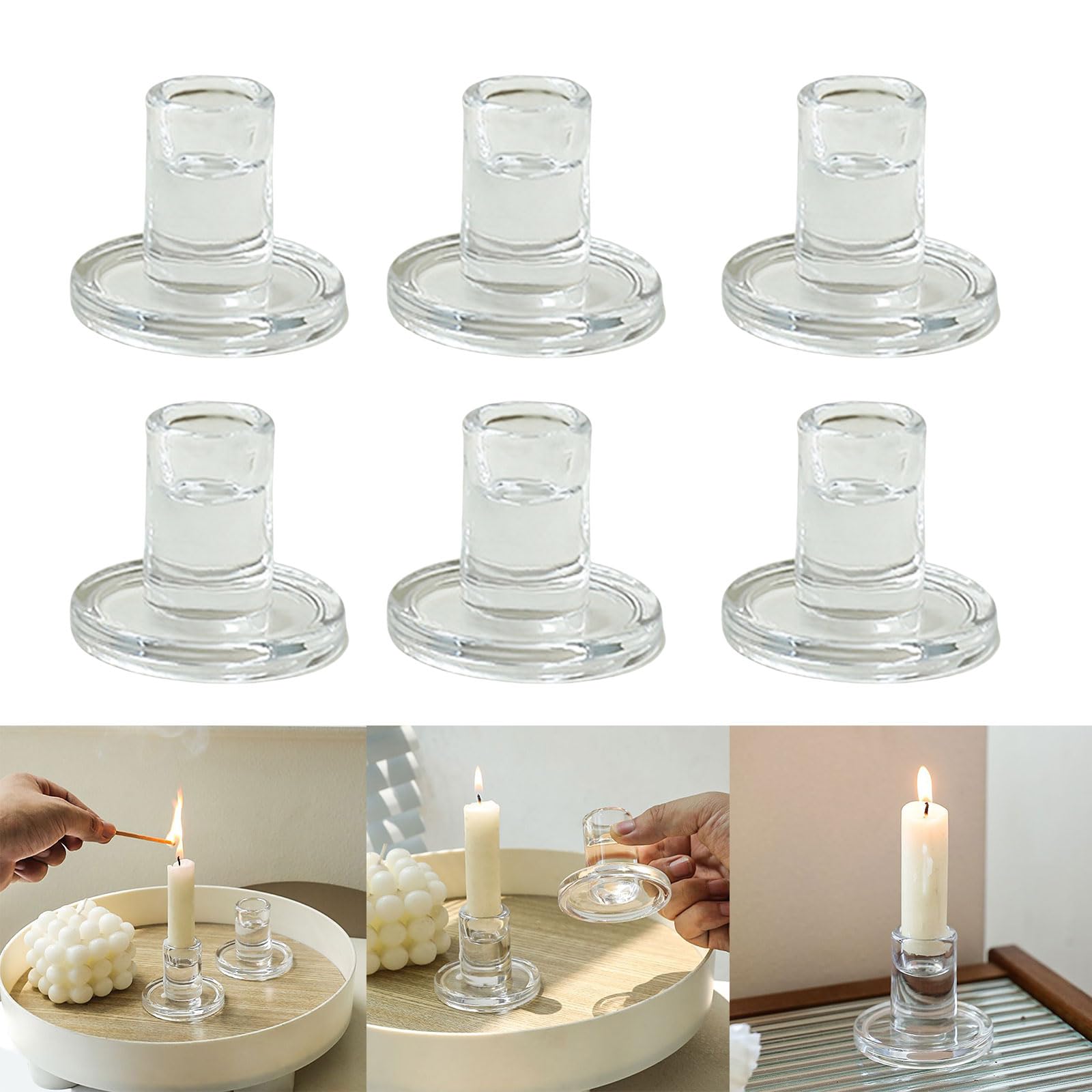 Paquete de 6 soportes de cristal para soporte cónico, elegante candelabro nórdico pequeño para decoración del hogar o fiestas, eventos