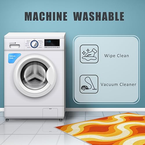 Miniatura 7 de Alfombra lavable de los años 70, 3 x 5, diseño retro abstracto de los años 70, diseño esteticista ondulado, ultra finas y suaves para dormitorio,