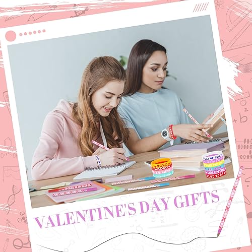 Miniatura 6 de Juego de 60 pulseras de goma para el día de San Valentín 30 bolígrafos de corazón a granel 30 pulseras de silicona pulseras de San Valentín regalos