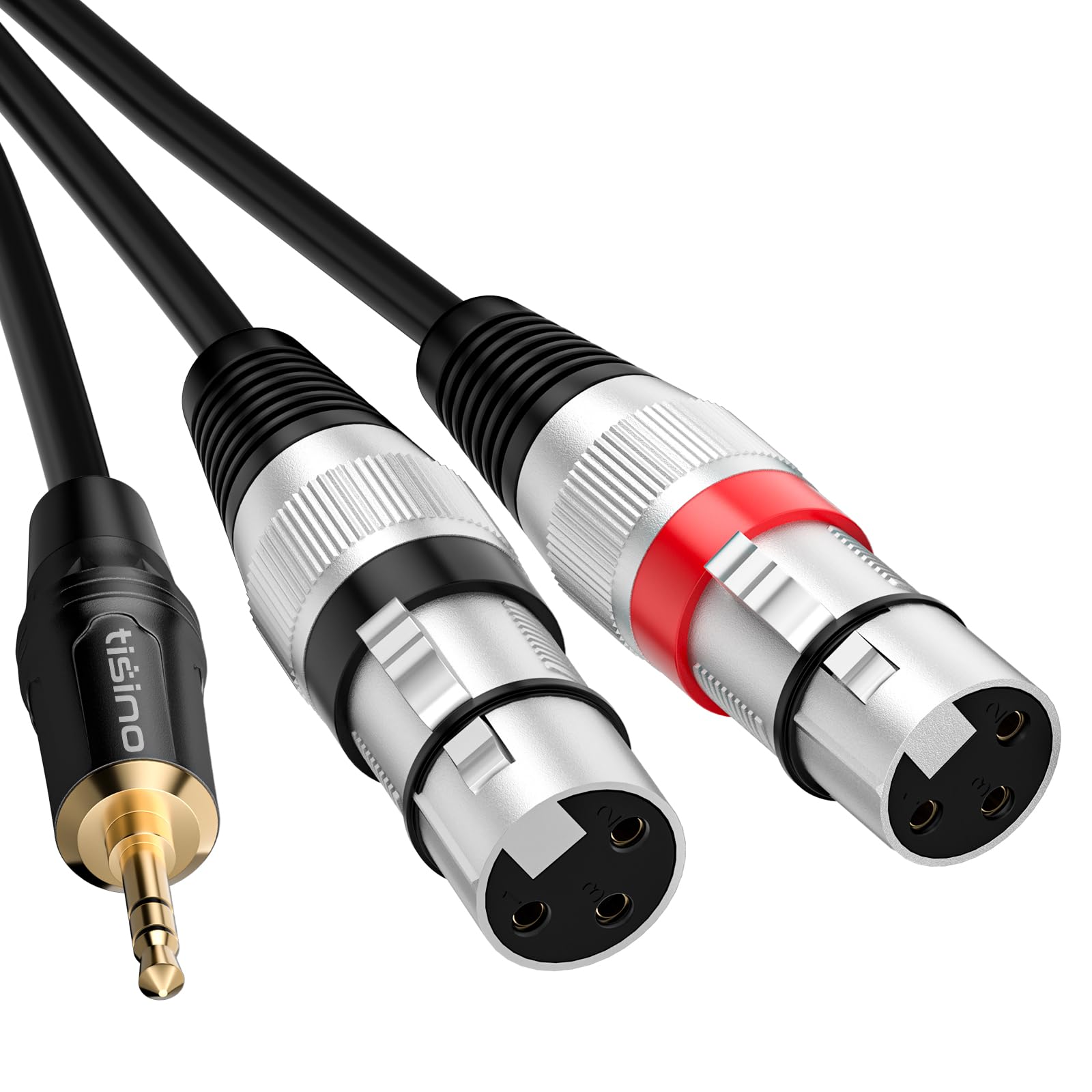 Tisino Podwójny kabel mikrofonowy XLR żeński do 3,5 mm TRS stereo, przewód rozdzielający Y do 2 mikrofonów, mini jack 1/8 do kamery, kamery wideo, rejestratora i profesjonalnego sprzętu audio-1m