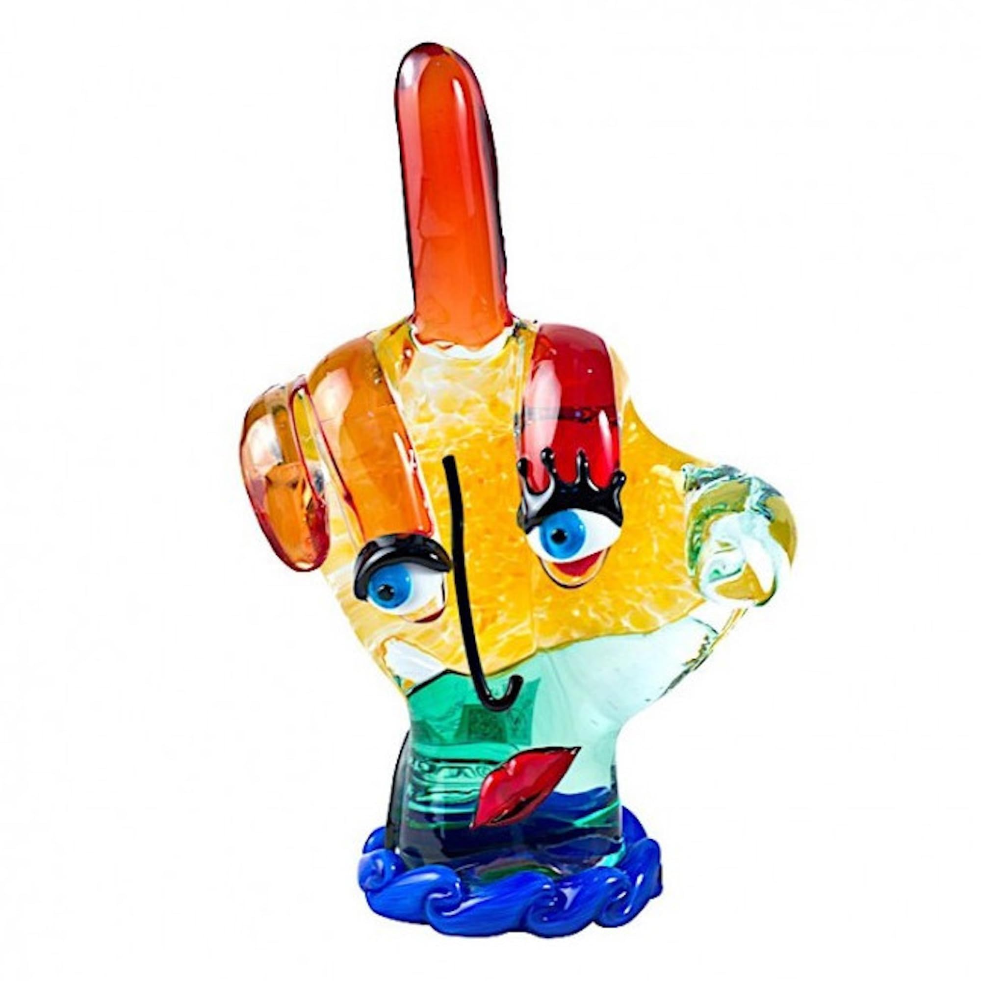 YourMurano - Escultura de cristal de Murano que representa una mano con el dedo medio, arte en vidrio inspirado en el arte de Picasso, marca de origen, Made in Italy