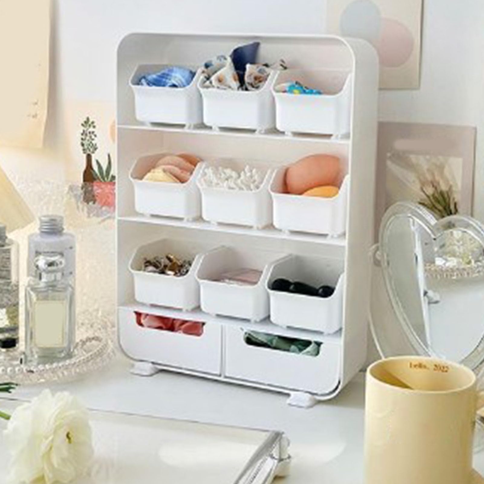 Organizador de Escritorio cajones Multicapa para Oficina y Dormitorio, plástico, Ahorra Espacio, Ideal para papelería, cosméticos y artículos pequeños.