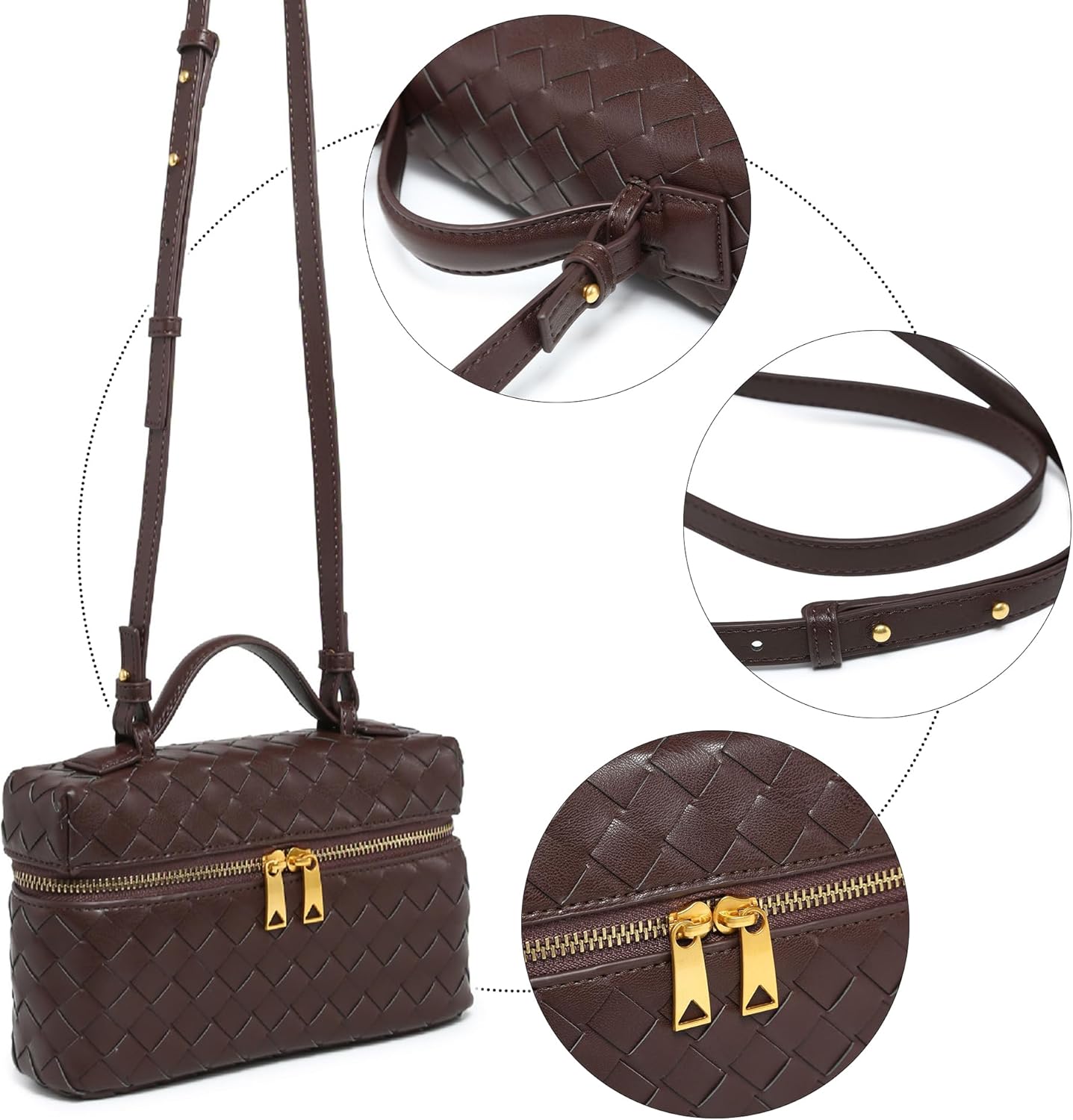 Rejolly Top-Handle Pouch Handbag for Women Woven Leather Vanity Case Designer Crossbody Bag Quiet Luxury Trendy Purse - Image 2