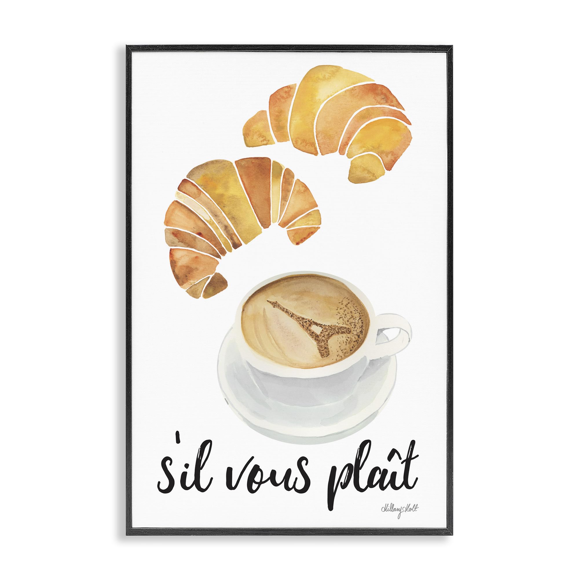 Stupell Industries Midnight Black (Textured) 'Paris Croissant And Coffee'| Framed Giclee Art