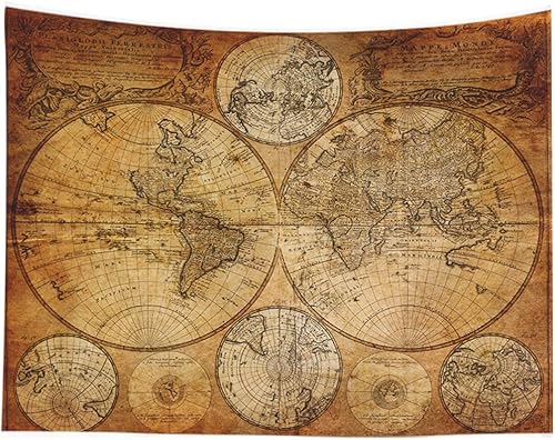 Capsceoll - Tapiz de mapamundi, con mapa azul grande, para colgar en la pared, 80 x 60 pulgadas, azul y blanco, decoración de la habitación