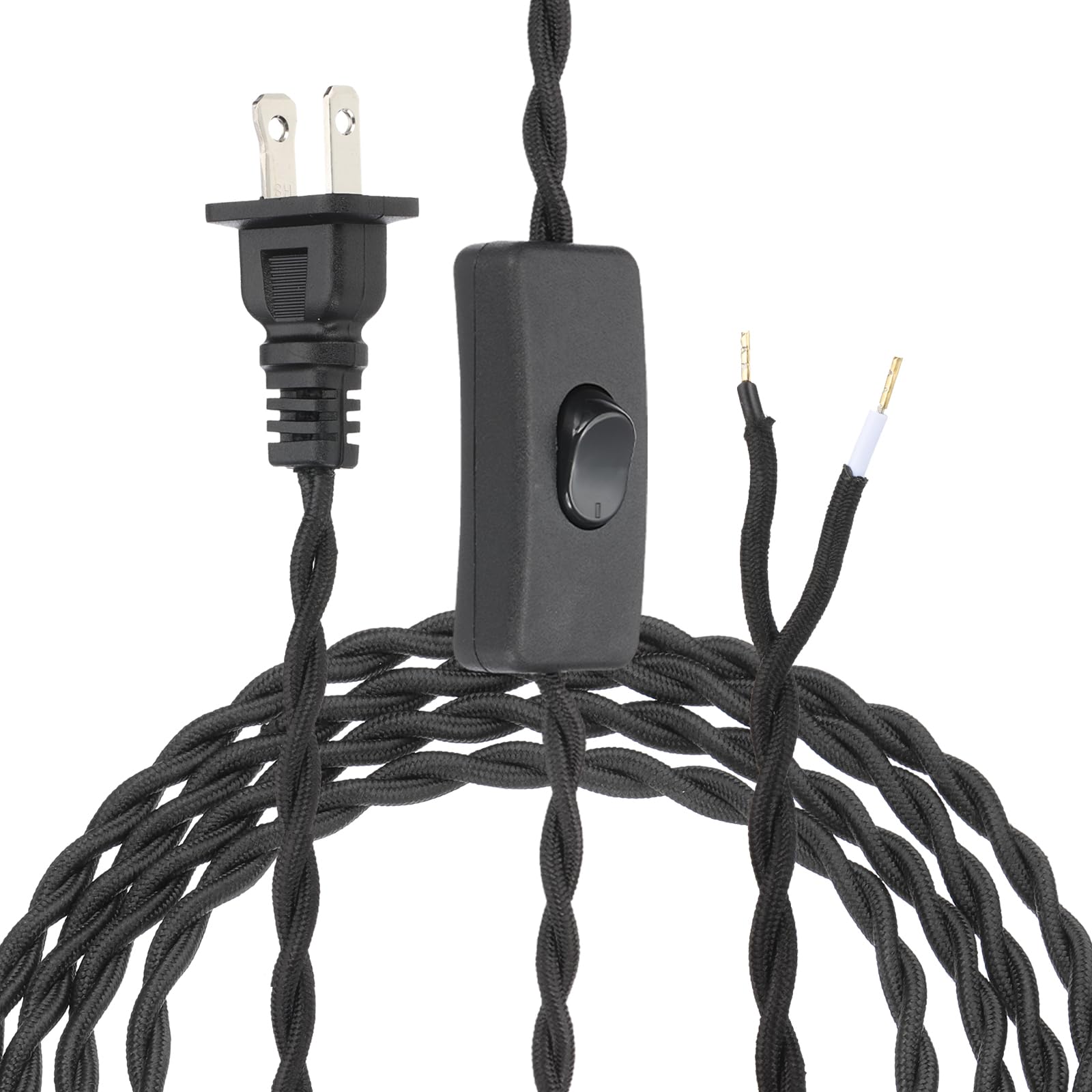 uxcell 8Ft 18/2 Twisted Cloth Covered Lamp Cord, Vintage Fabric Electrical Wire with Switch Button and Plug Stripped Ends Ready for Extension Wiring