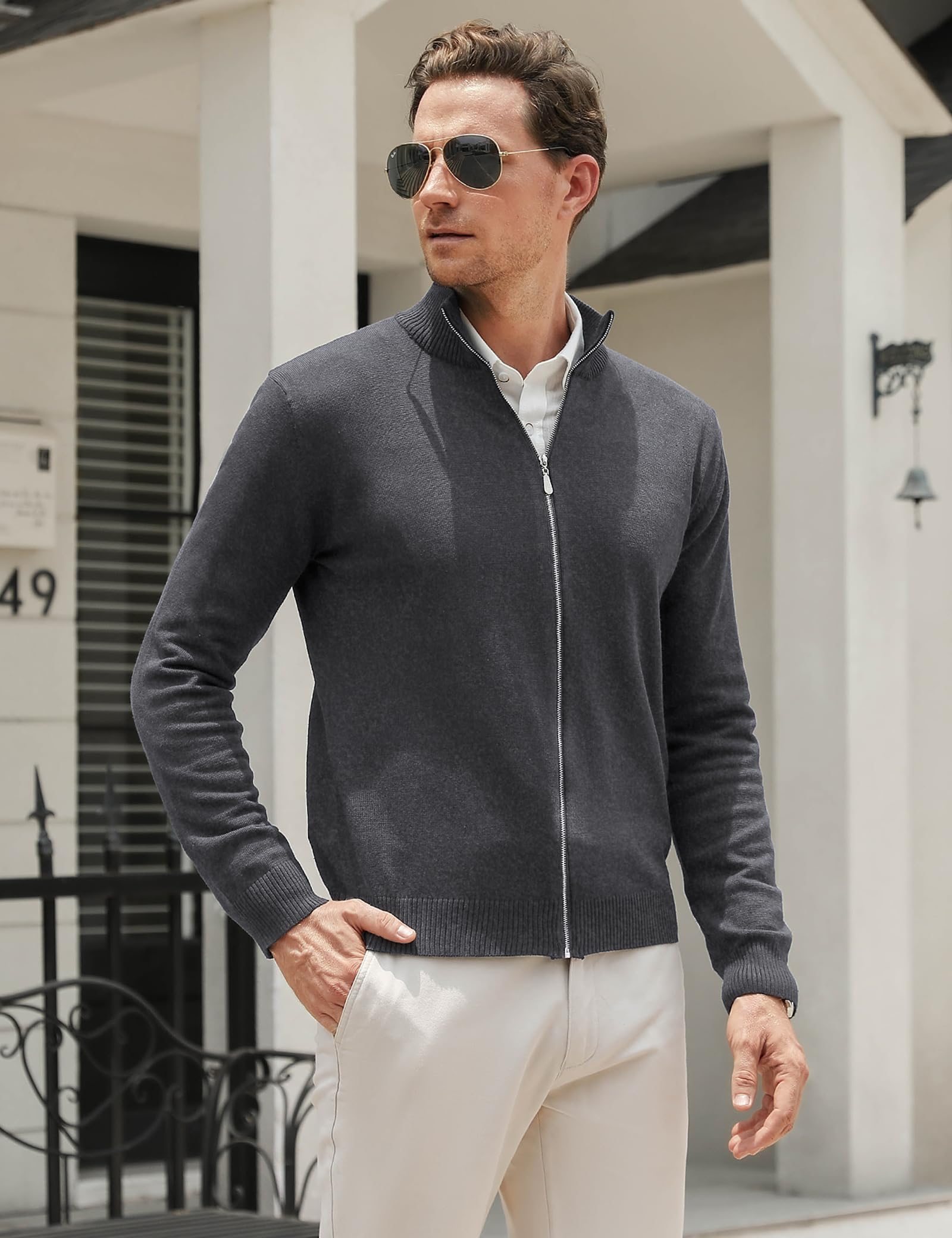 iClosam Chaqueta de Punto Grueso para Hombre Cremallera Cuello Alto Sudadera Cárdigan