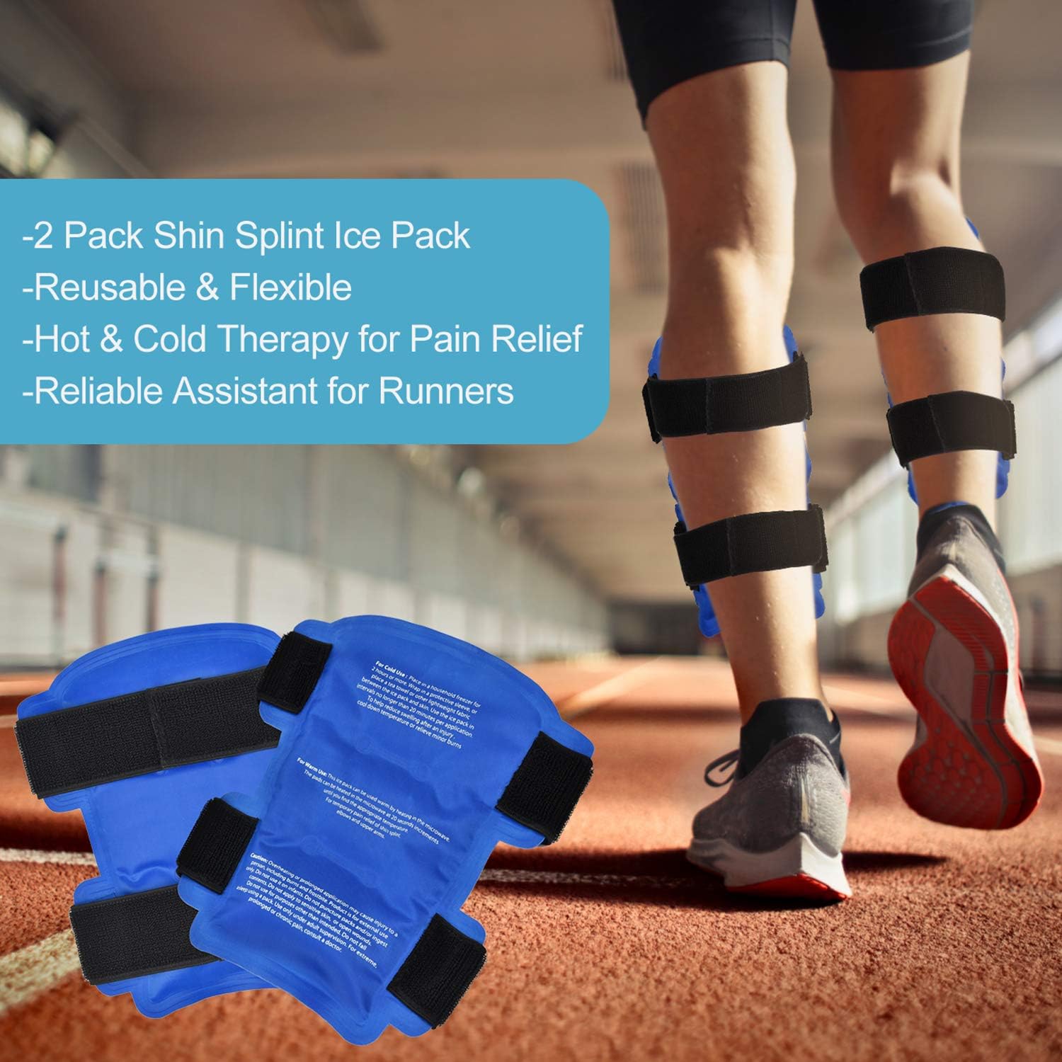 Lakuras 2 Pack Gel Ice Pack for Shin Splints Pain Relief, Reusable Hot and Cold Shin Splint Ice Packs, Flexible Cold Compress for Yoga Hiking Running Walking
