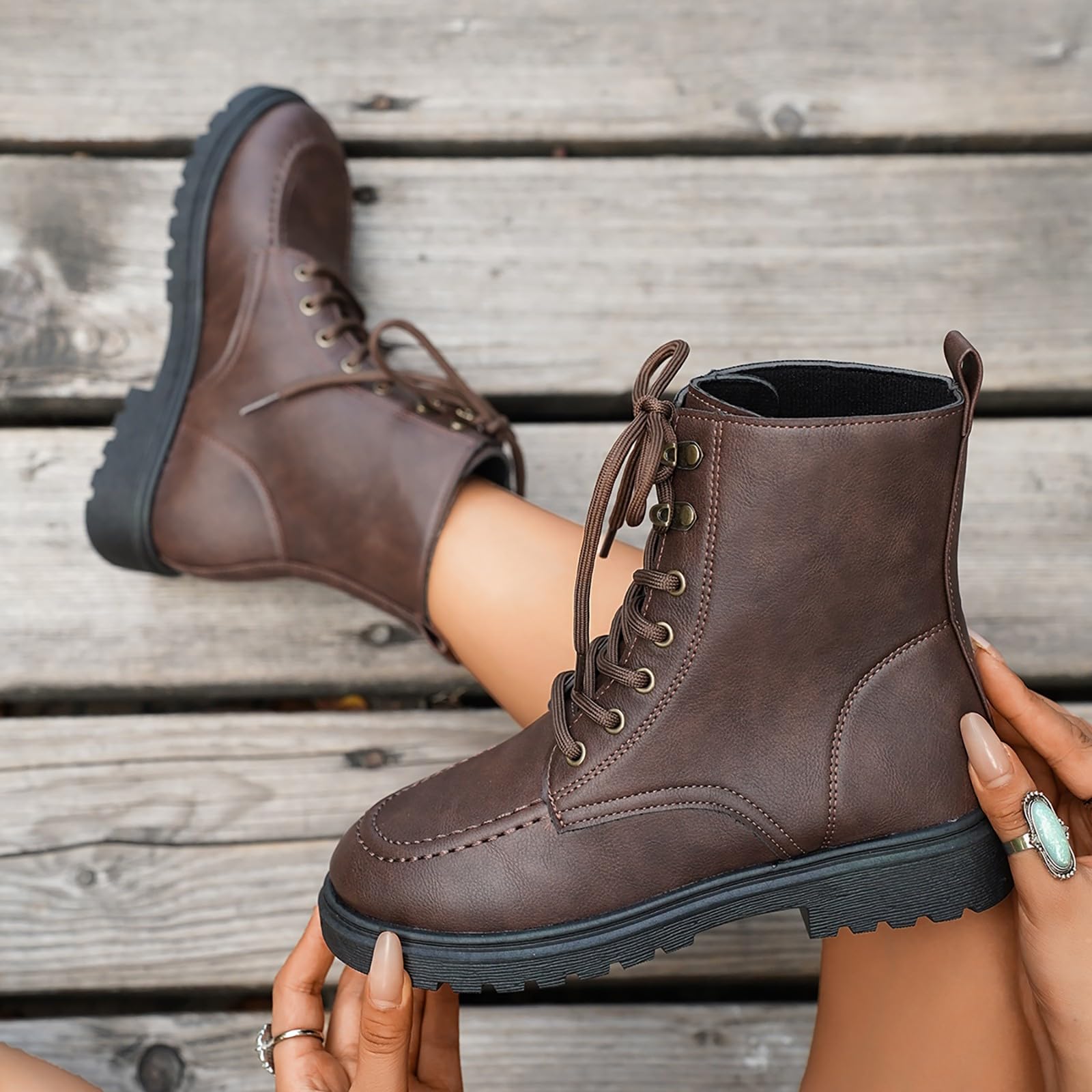 Generico Stivali Donna Antiscivolo Stivaletti con Lacci Comodi Eleganti Stivaletto Robusti Leggero Caldo Versatili Stivali da Pioggia Autunno Inverno Stivaletti per Esterno Neve Trekking e Giardino