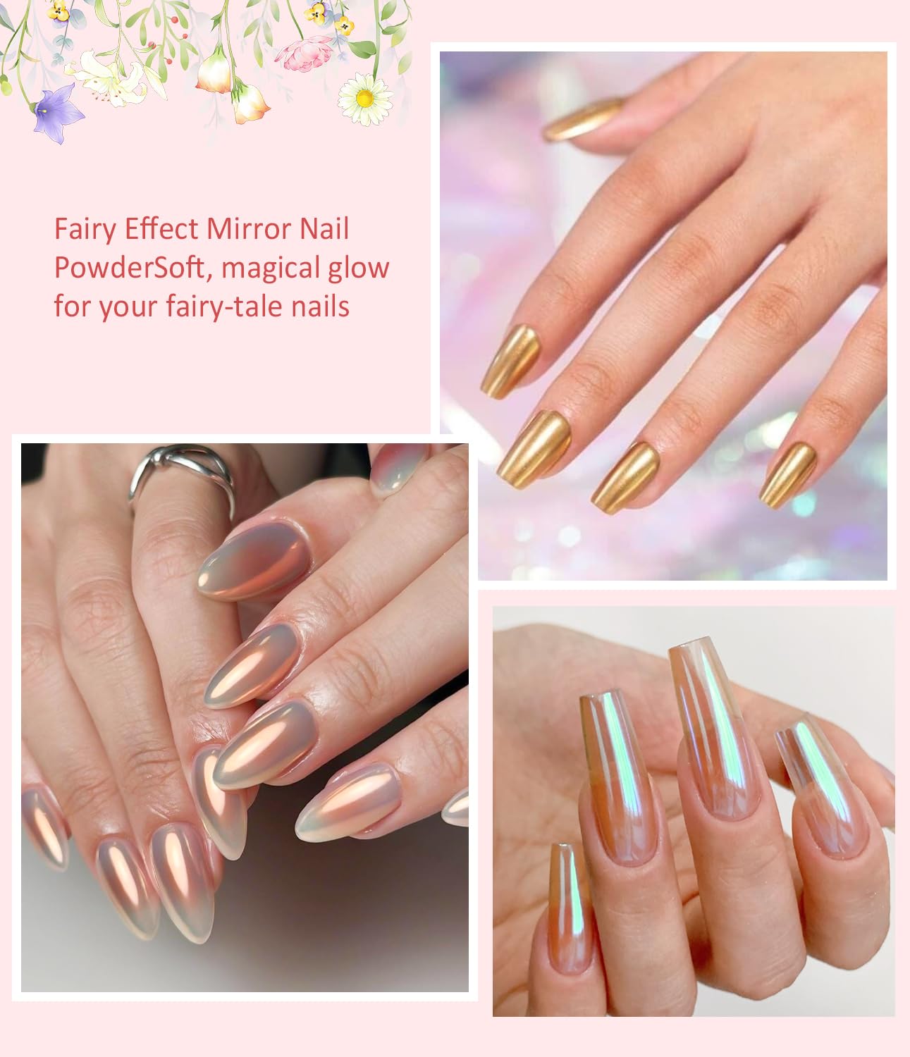 Fairy Effect Chrome Nail Powder BISHENGYF, Pearl Chrome Nail Powder Shiny Mirror Glitter Effect Nail Chrome Powder - Image 3