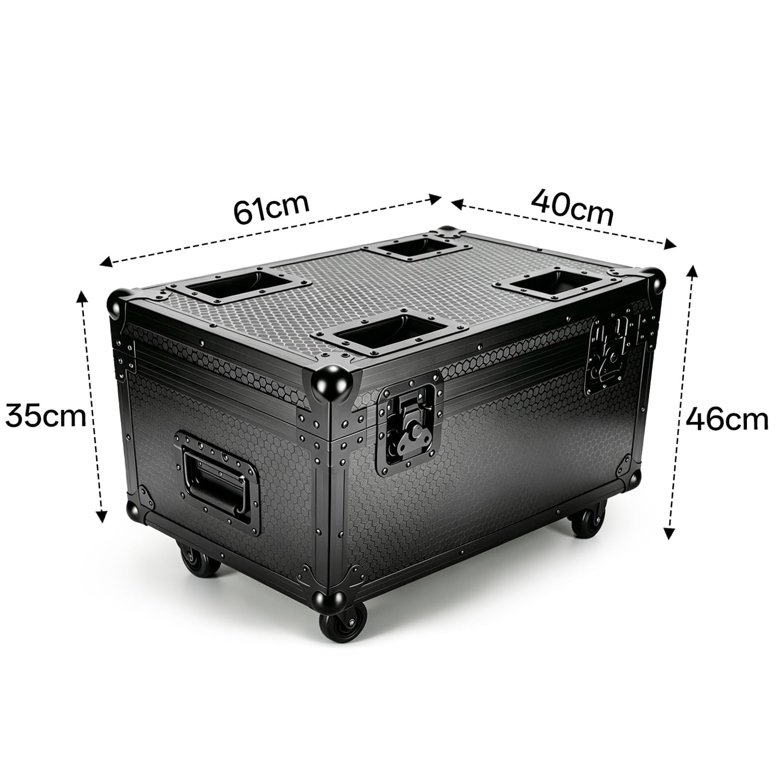 61 x 40 x 35 cm, motyw piłki nożnej, 4 diody LED, z ochraniaczami narożnymi i metalowymi uchwytami, powłoka EVA o wysokiej rozdzielczości, zapięcie motylkowe