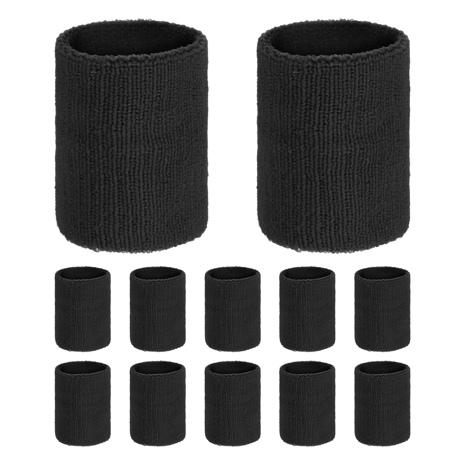 TIXIPEM Sports Sweatbands [12PCS] - Cotton Terry Cloth Wristbands Sweat Absorbent Use for Workout & Basketball & Running - [Black-10CM W] Sweatbands Sports Wristband for Adult Teen — image 1