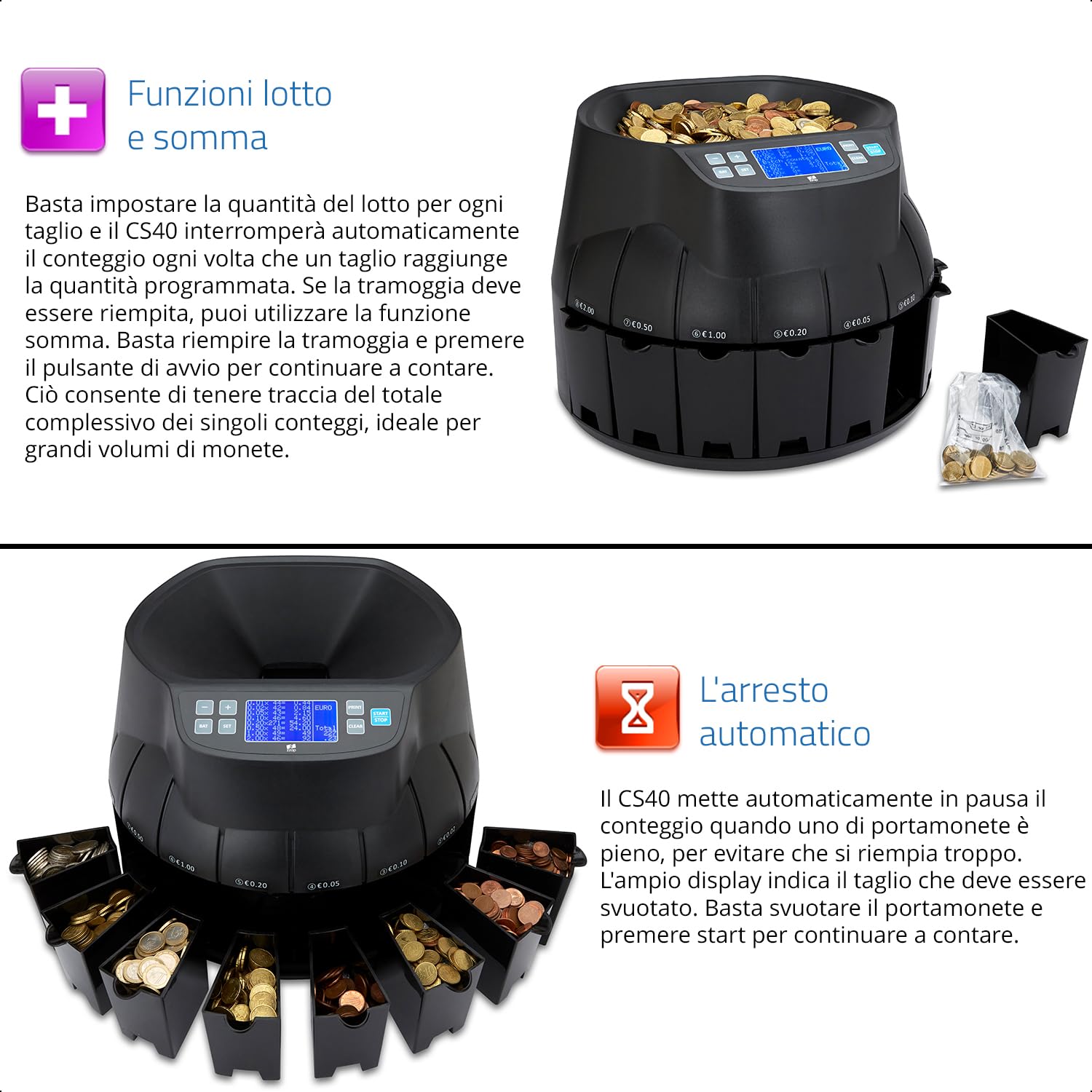ZZap CS40 Contamonete automatica in euro, Macchina conta-denaro, Macchina conta-soldi