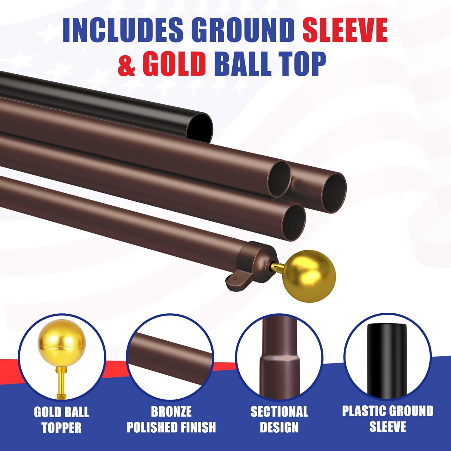 Super Tough USA-Made 25ft Heavy Duty Flag Pole for Outside House - Bronze Powder Coat - Residential In-Ground Flagpole - 4-Section High-Grade Aluminum - Includes All Accessories