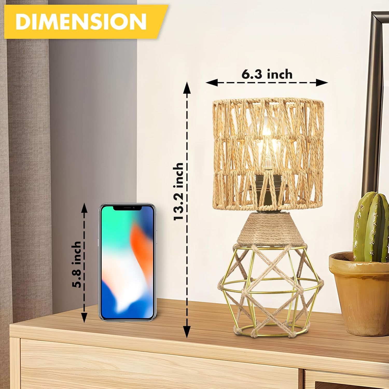 Hamilyeah Boho Table Lamps Set of 2, Small Desk Lamp with Woven Shade, Modern Farmhouse Bedside Lamp for Bedroom, Industrial Table Lamp for Living Room, Decorative Desk Lamp for Office or Nightstand